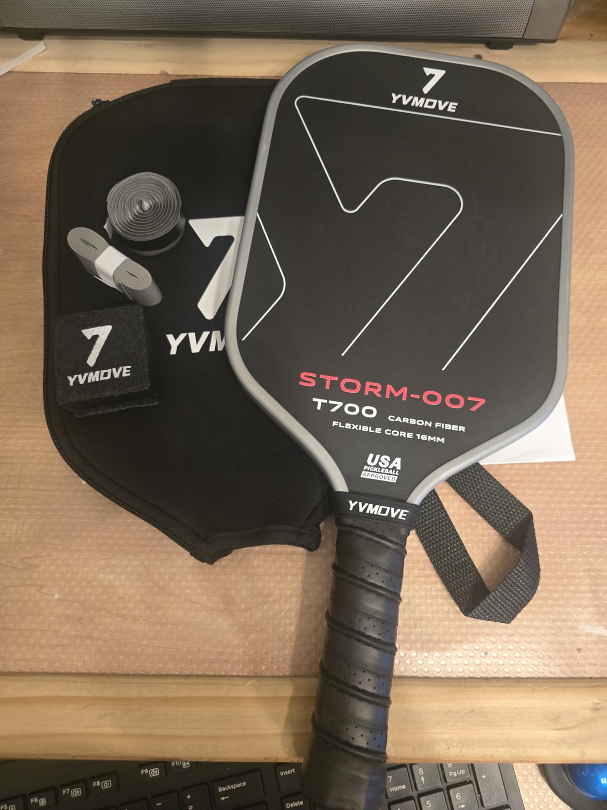 Pickleball Paddle with T700 Raw Carbon Fiber Surface & 16mm STR-Core Power Polymer Core, Premium Pickle Ball Racket Designed for Ultimate Spin & Consistency, USAPA Approved Storm 007 - Customer Photo 1