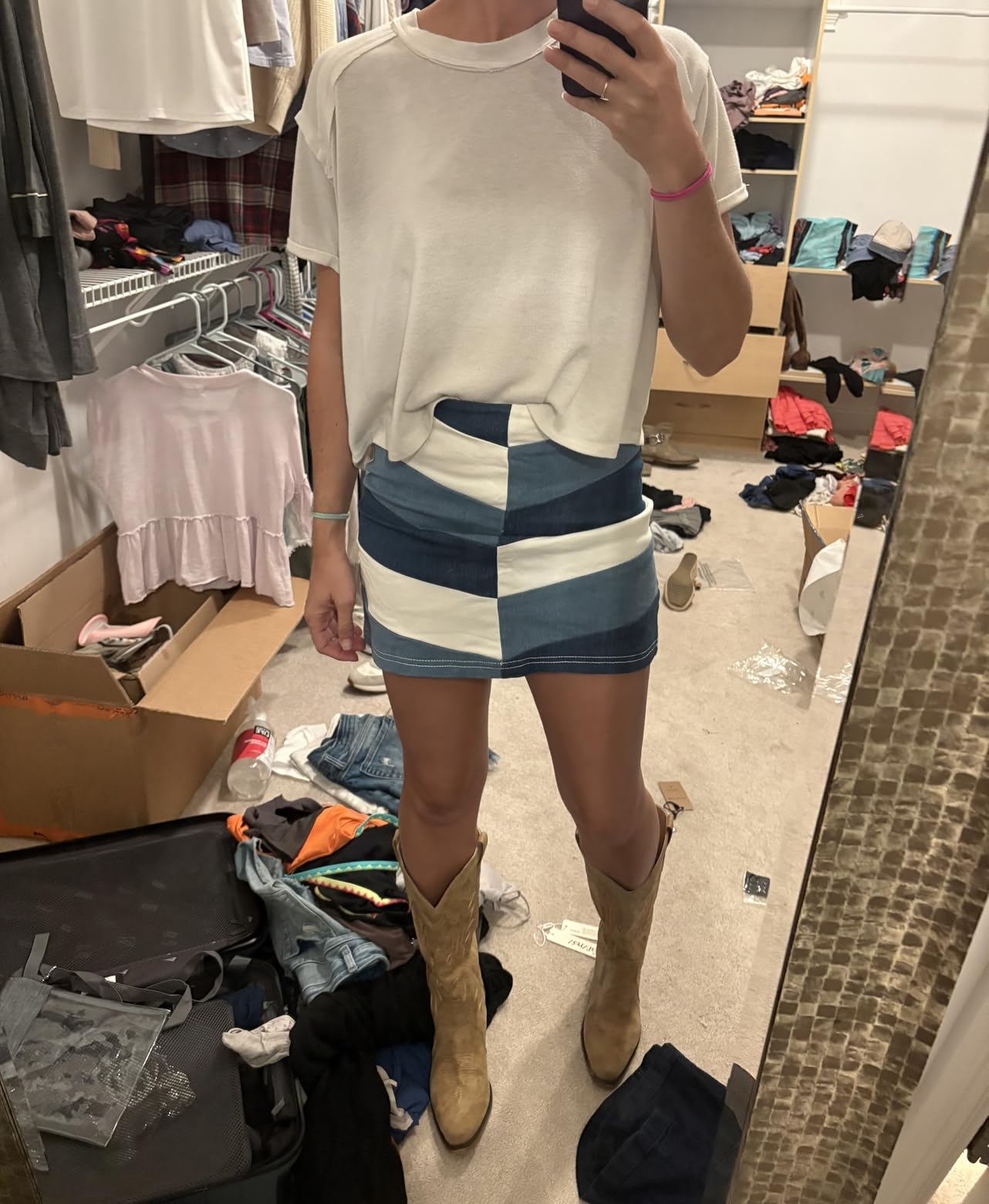 IUV Cowboy Boots For Women Western Cowgirl Boots with Chunky Heel Mid Calf Snip Toe Ideal for low insteps - Customer Photo 1