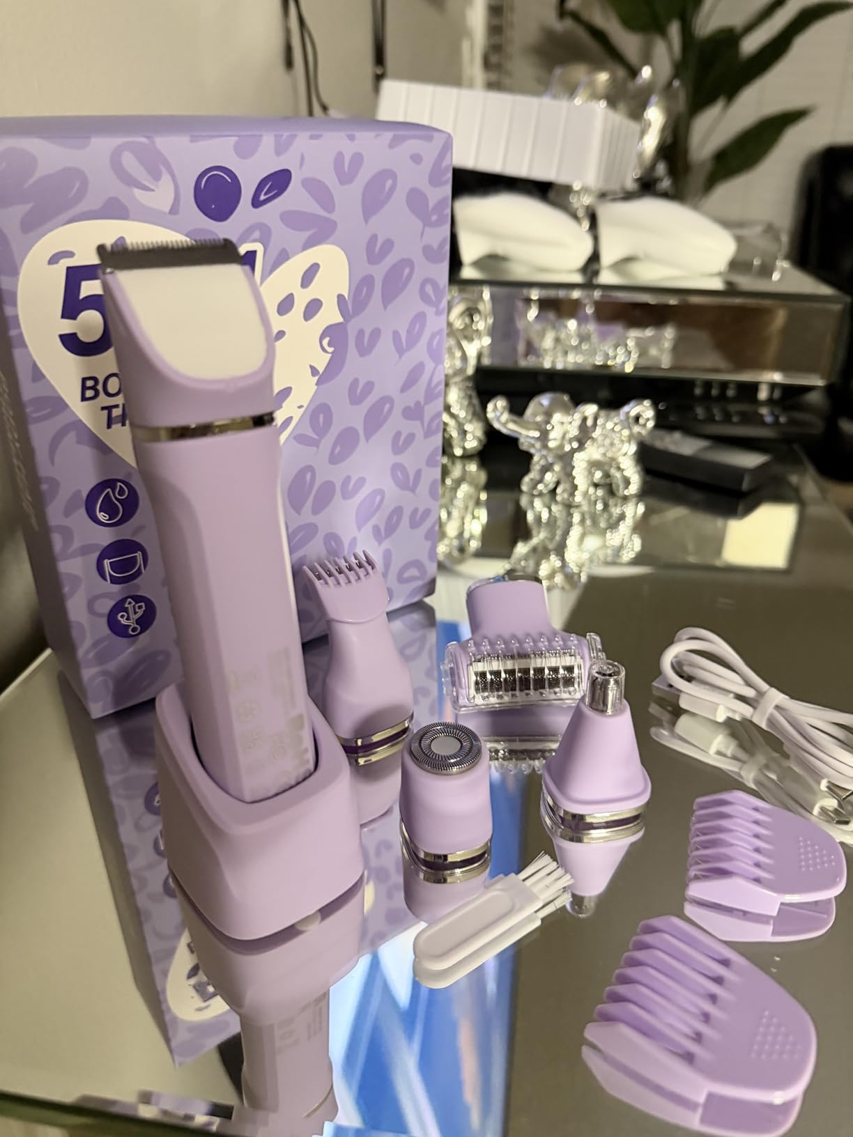 5-in-1 Bikini Trimmer for Women, IPX7 Waterproof Electric Razors Shaver, Cordless Body Hair Trimmer, Facial & Pubic Hair Removal, Ceramic Blade (White) Customer Review 5-in-1 Bikini Trimmer for Women, IPX7 Waterproof Electric Razors Shaver, Cordless Body Hair Trimmer, Facial & Pubic Hair Removal, Ceramic Blade (White) - Customer Photo 1