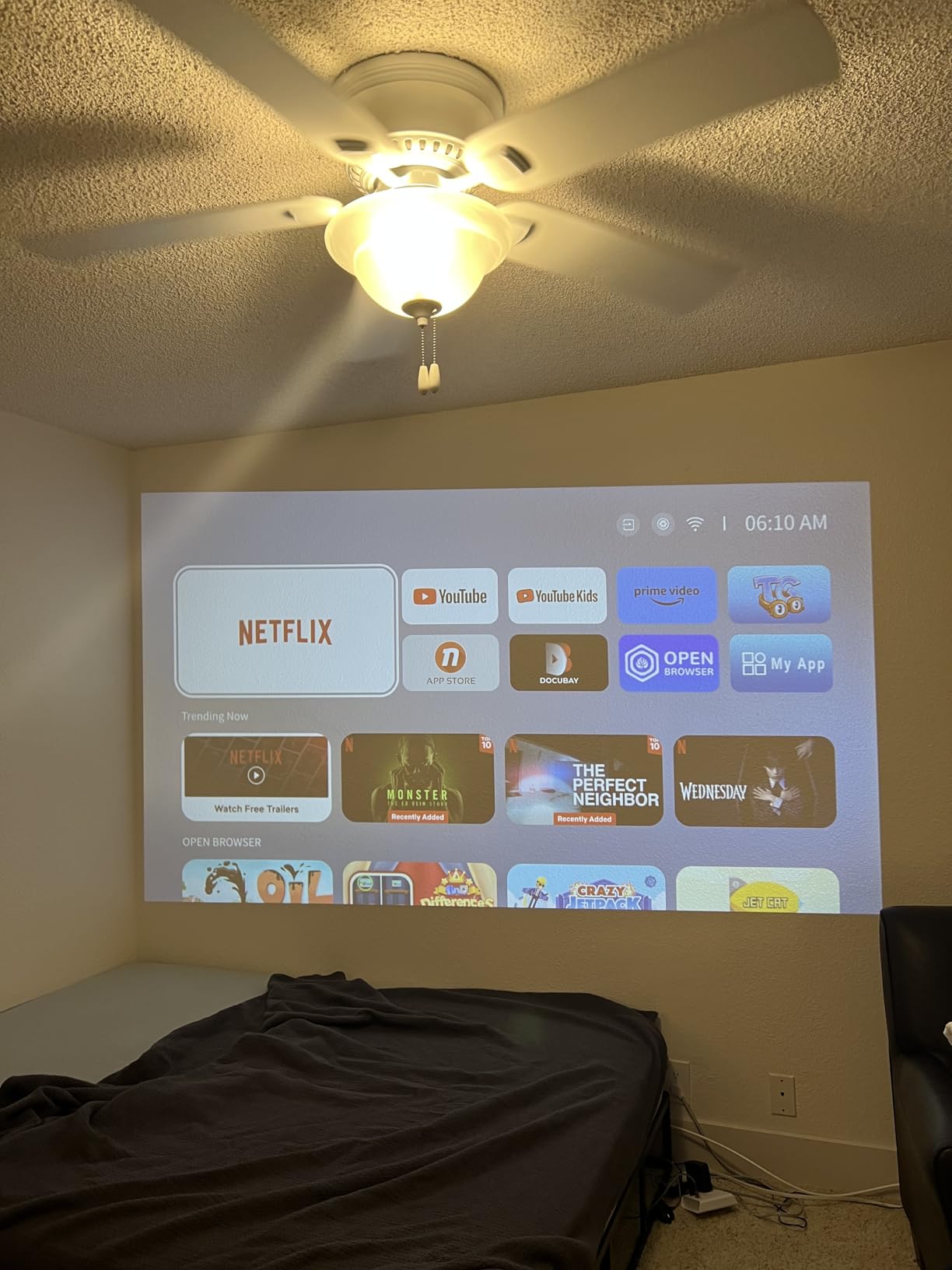 2500 ANSI Lumen Official Netflix Licensed 4K UHD Smart Projector, HAPPRUN Home Theater with Dolby Audio, Wi-Fi 6 & Bluetooth 5.2, Built-in Streaming Apps, Works with Smartphones, Indoor & Outdoor Use - Customer Photo 1