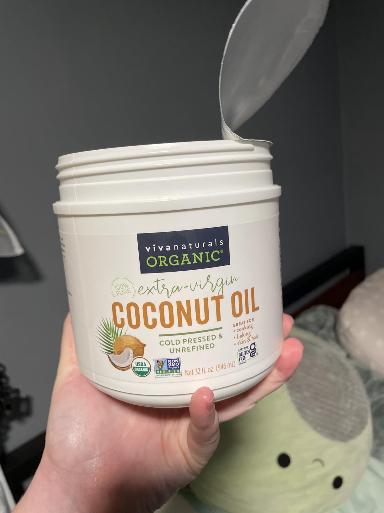 Viva Naturals Organic Coconut Oil, 54 fl oz – Unrefined, Cold-Pressed Extra Virgin Coconut Oil, USDA Organic & Non-GMO, Natural Cooking Oil, Hair Oil & Skin Oil - Customer Photo 2