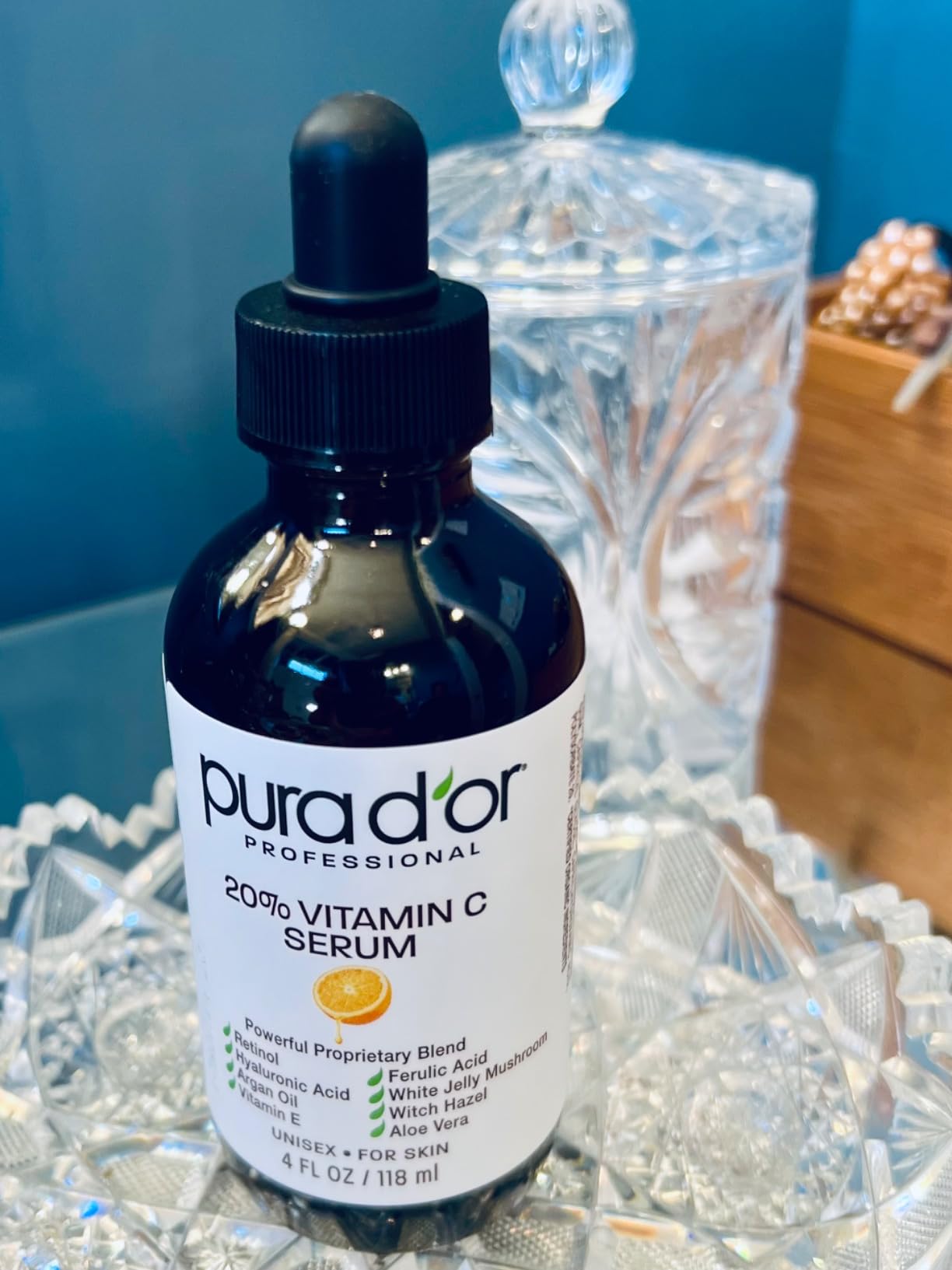 PURA D'OR 20% Vitamin C Facial Serum 4 Oz Antioxidant Anti-Aging Blend w/Retinol, Hyaluronic Acid, Ferulic Acid - Hydrating Lightweight Ayurvedic Skin Care - Men Women Daily Use customer photo 2