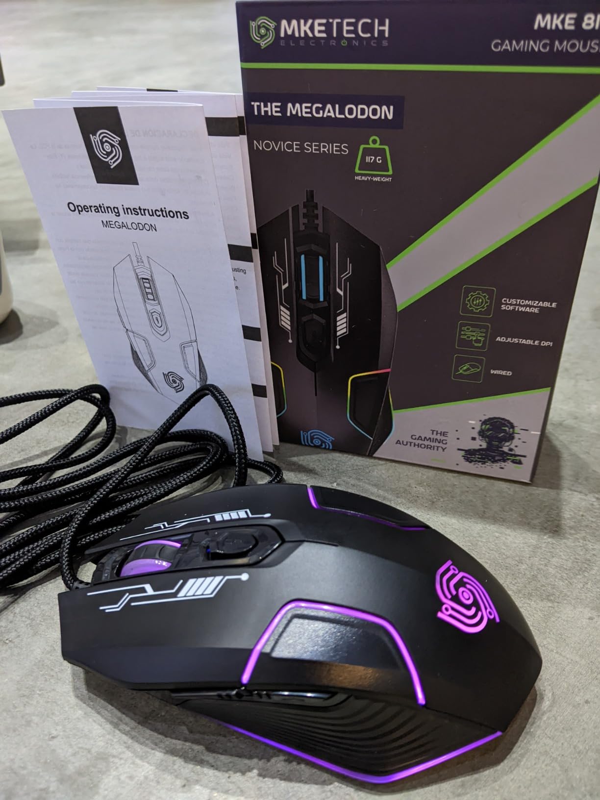 Wired Gaming Mouse with Ambidextrous Design, Heavyweight USB Mouse, RGB Lighting, Adjustable DPI, for Computer and Laptop, Black (MKE 810 Megalodon) - Customer Photo 2