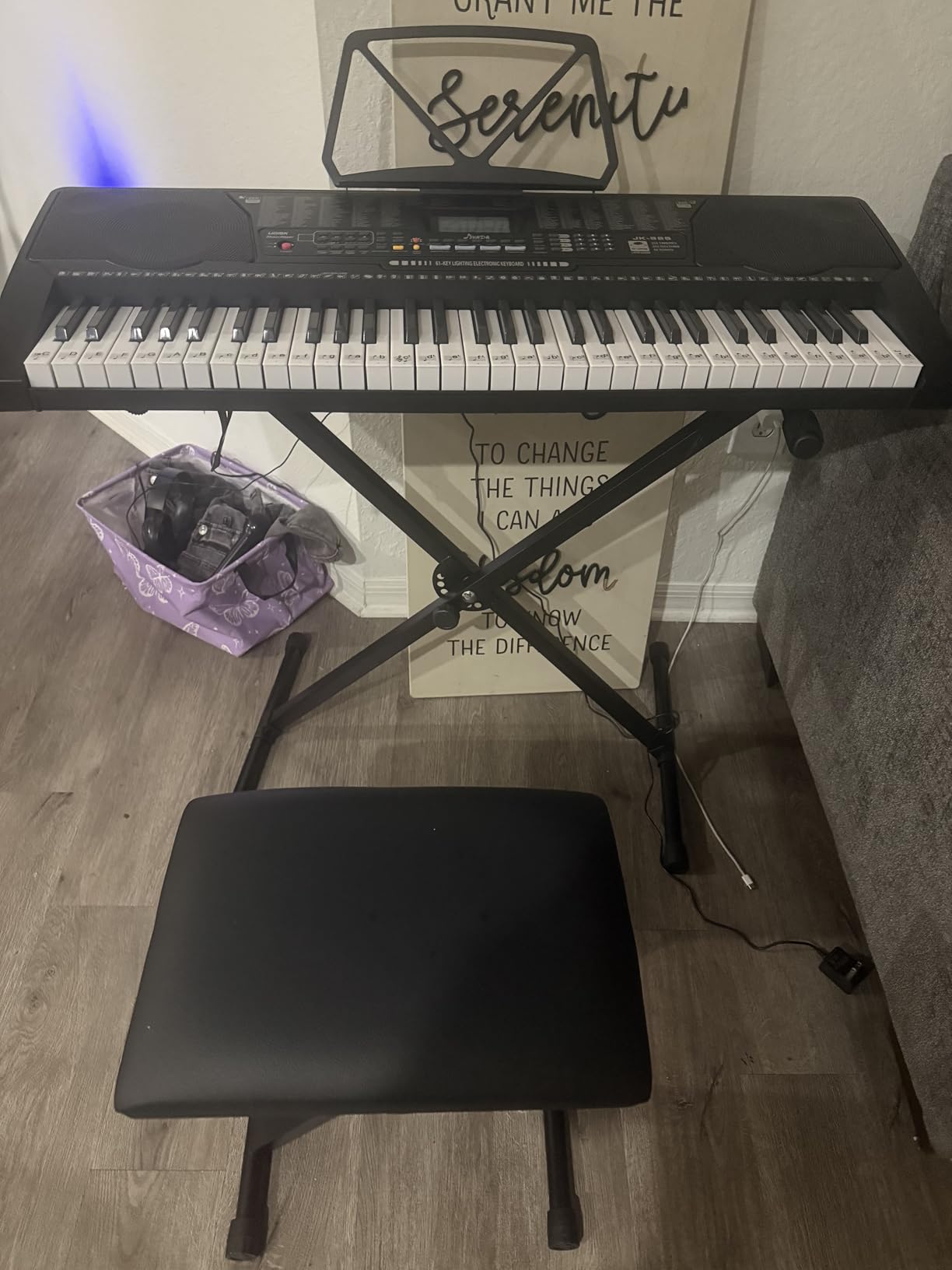 61 Key Portable Electronic Keyboard Piano w/Lighted Full Size Keys, LCD, Headphones, X-Stand, Stool, Music Rest, Microphone, Note Stickers, Built-In Speakers,3 Teaching Modes customer photo 2