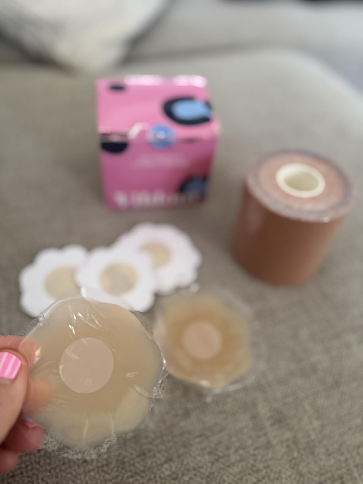 Boob Tape Kit - Boobtape for Breast Lift with Petals and Covers, Breathable Sticky Adhesive Bra Tape, Push Up Boobytape for Large Breasts A-G Cup Beige customer photo 2