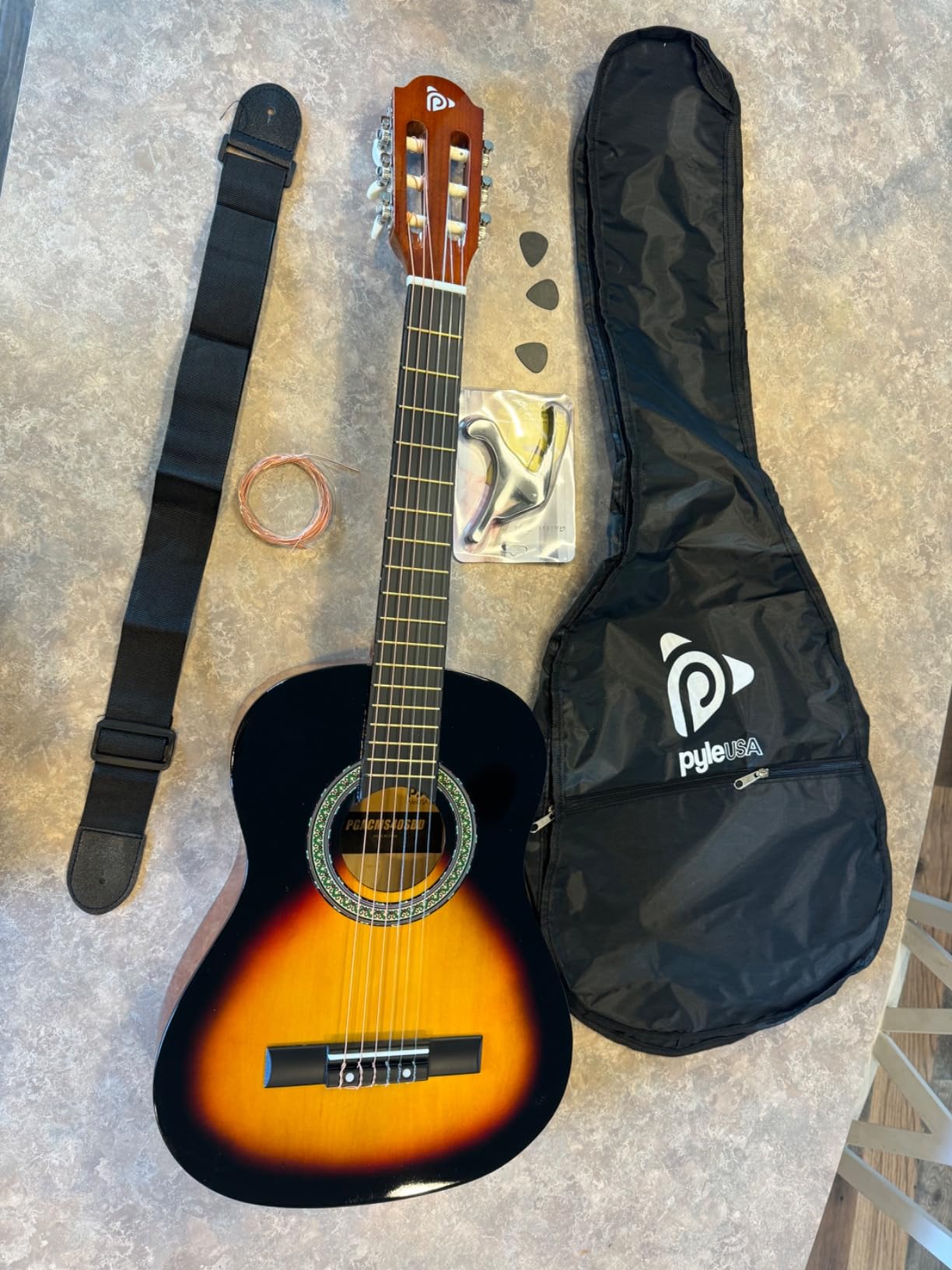 Pyle Beginner Acoustic Guitar Kit, 3/4 Junior Size All Wood Build Nylon String Instrument with Capo, Strap, Extra String Set, Gig Bag, Guitars for Beginners Adults Youth, 36