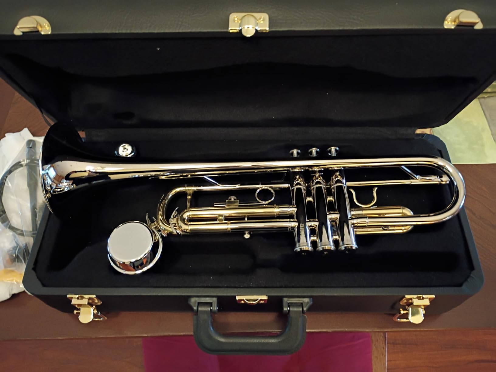 AKLOT Hand-Hammered Bell Bb Trumpet: Smooth Valve Action, Clear-Lacquered Brass Body, Standard Trumpet Beginner Set with Leather Case, Lesson Book, Trumpet Mute, Mouthpiece, Cleaning Kit (SNR-BrzED) customer photo 1