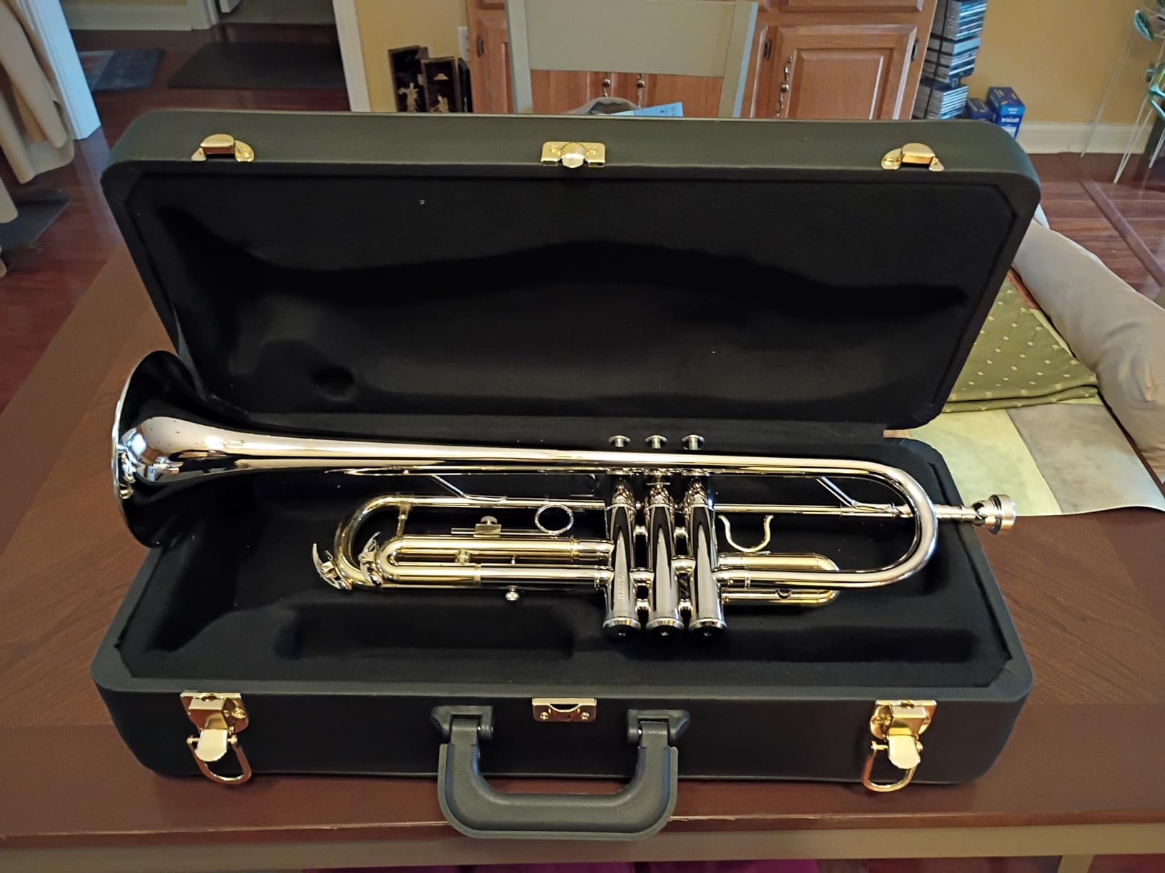 AKLOT Hand-Hammered Bell Bb Trumpet: Smooth Valve Action, Clear-Lacquered Brass Body, Standard Trumpet Beginner Set with Leather Case, Lesson Book, Trumpet Mute, Mouthpiece, Cleaning Kit (SNR-BrzED) customer photo 2
