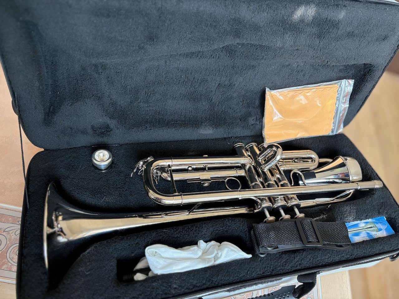 Kmise Bb Standard Trumpet, Premium Brass Trumpets for Student Beginner, Trumpet Instrument Set with Upgraded Case, 7C Mouthpiece, Mute, Beginner's Guide Kit, Cleaning Kit (Gold) customer photo 2