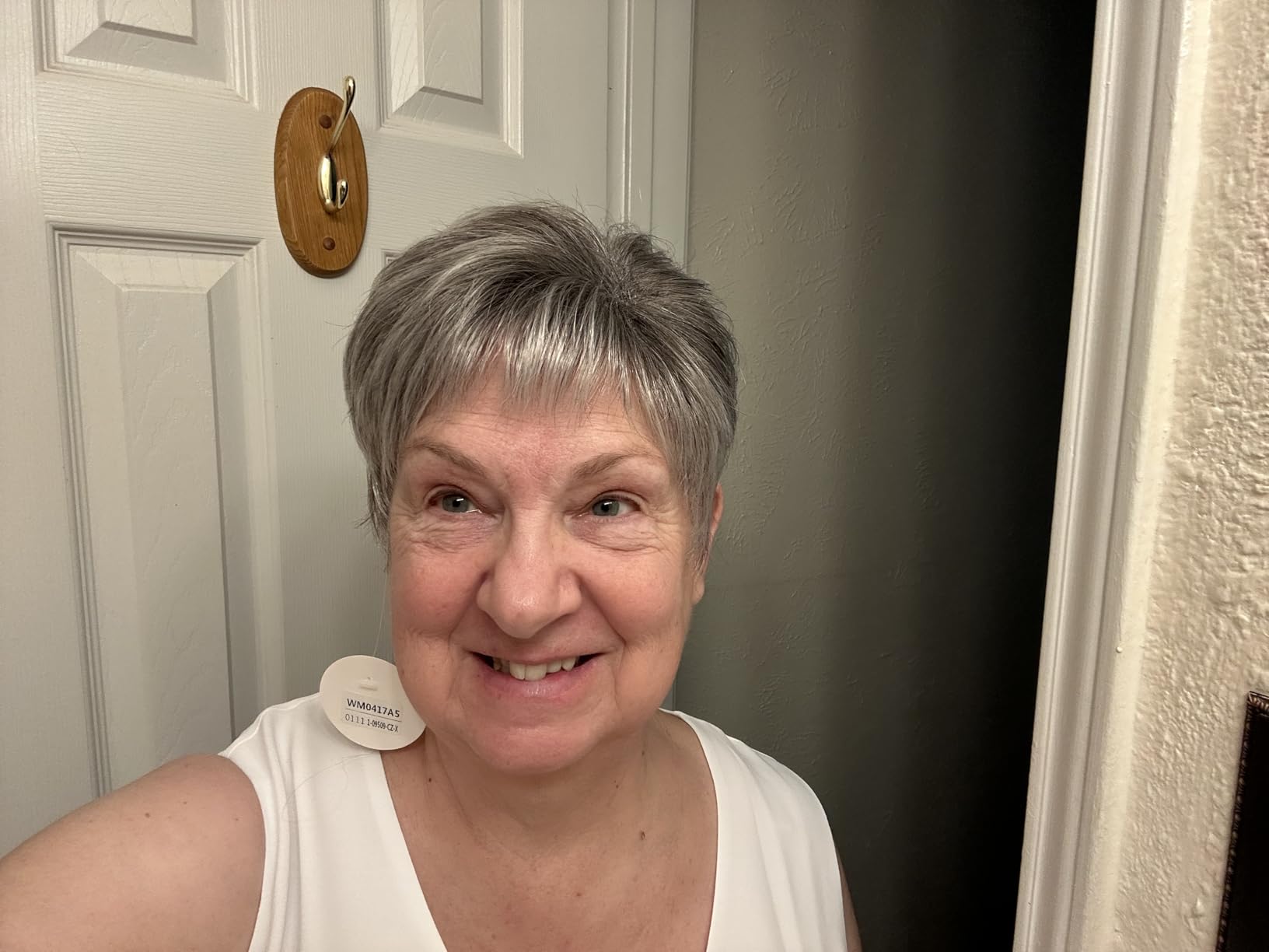 SEVENCOLORS Short Grey Wigs for White Women Pixie Cut Gray Wigs with Bangs Natural Curly Synthetic Hair Short Mixed White Wig for Older Women customer photo 1