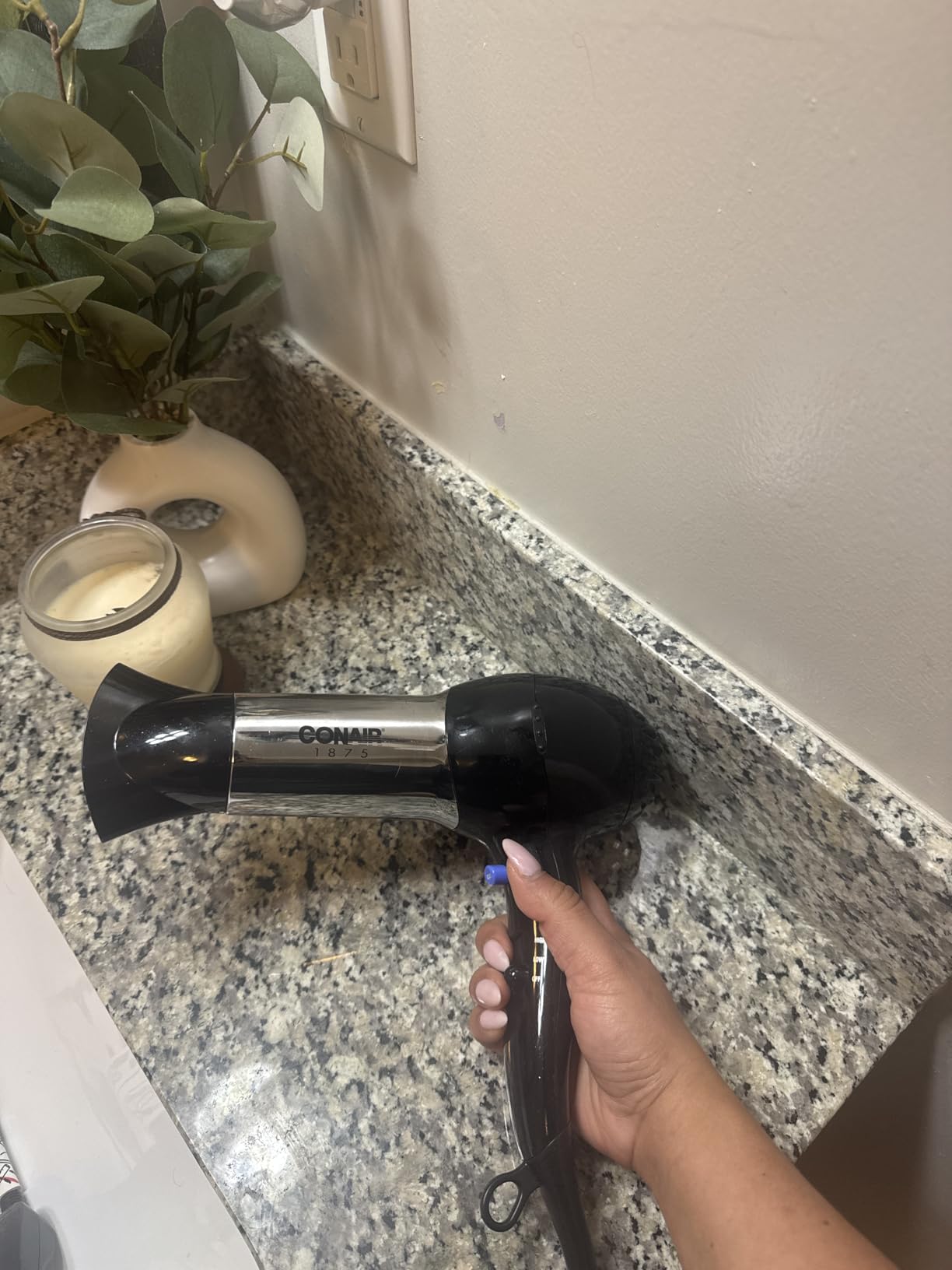 Conair Full Size Ionic Hair Dryer | 1875W fast drying ionic hair dryer with concentrator for frizz-free, shiny hair, Black/Chrome, Model 256NRL customer photo 1