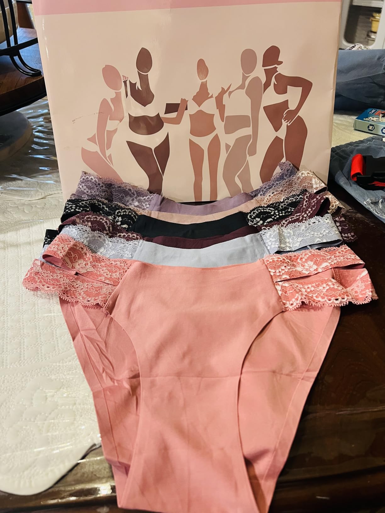 FINETOO Seamless Underwear for Women Cheeky Bikini Panties High Cut V-waist Lace Underwear Women Cute Bikinis 6 Pack customer photo 2