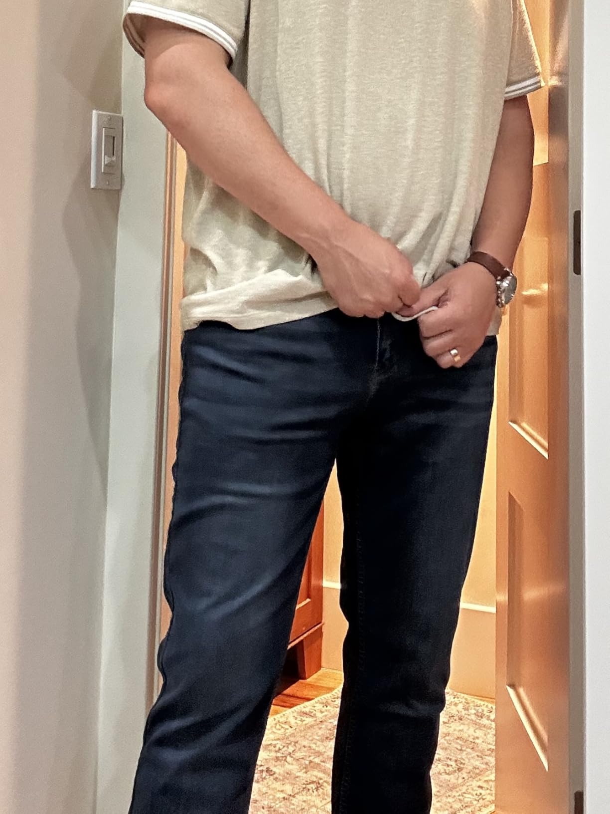 Mugsy Mens Jeans, Classic Fit, Stretch Denim Jeans for Men, Comfortable, 4-Way Stretch, Flexible Pants customer photo 2