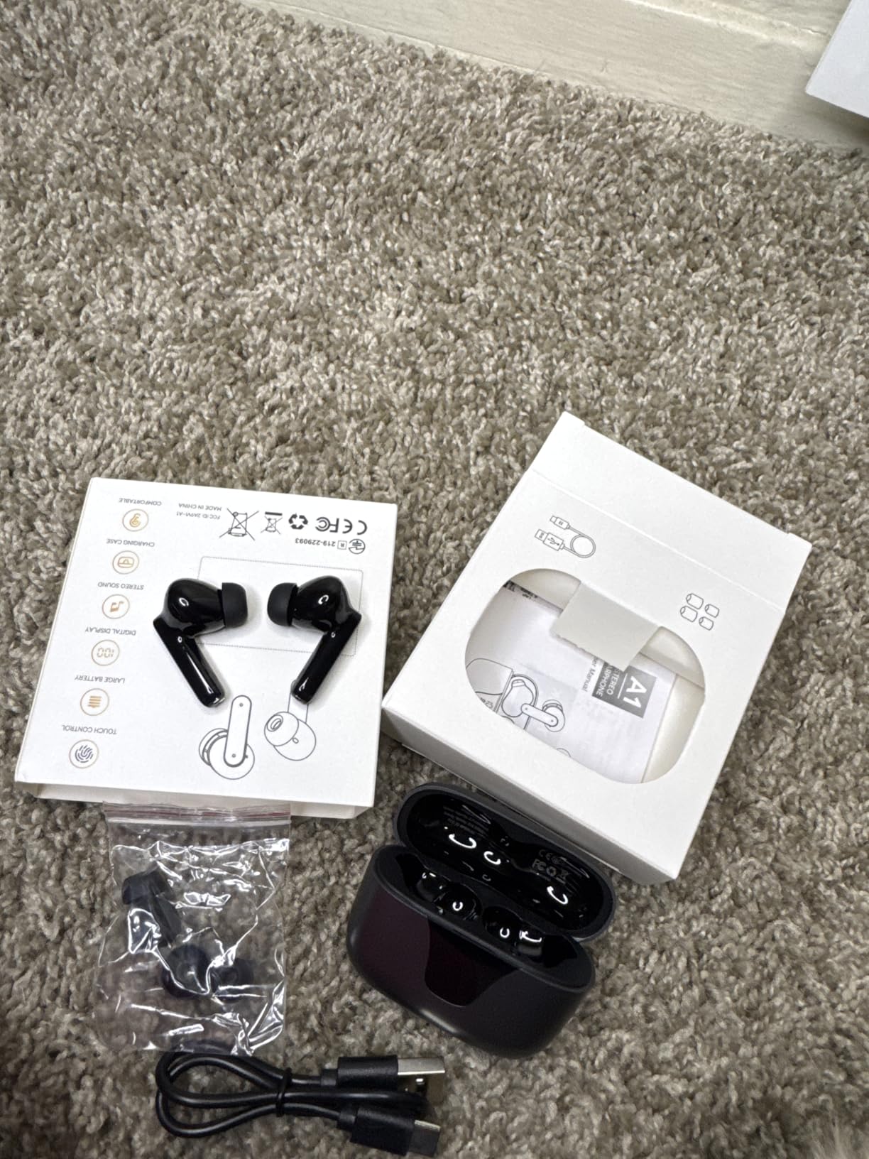 Wireless Earbuds Bluetooth Headphones, 50H Playtime Ear Buds with Mic, LED Digital Display Charging Case, IPX7 Waterproof, Deep Bass Stereo, in-Ear Earphone for iPhone Android Phone - Greige customer photo 2