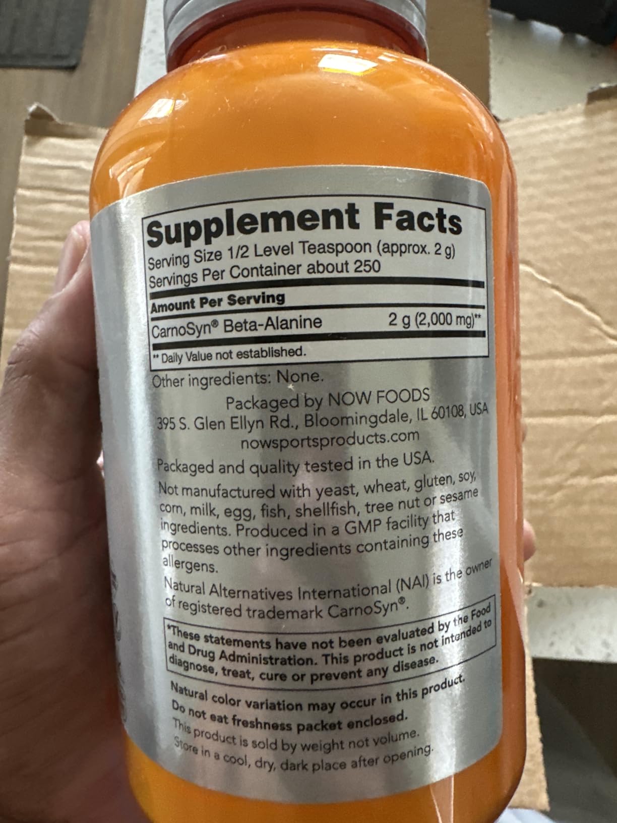 NOW Foods Sports Nutrition, Beta-Alanine Pure Powder 2,000 mg, Muscular Endurance*, 500 Grams customer photo 1
