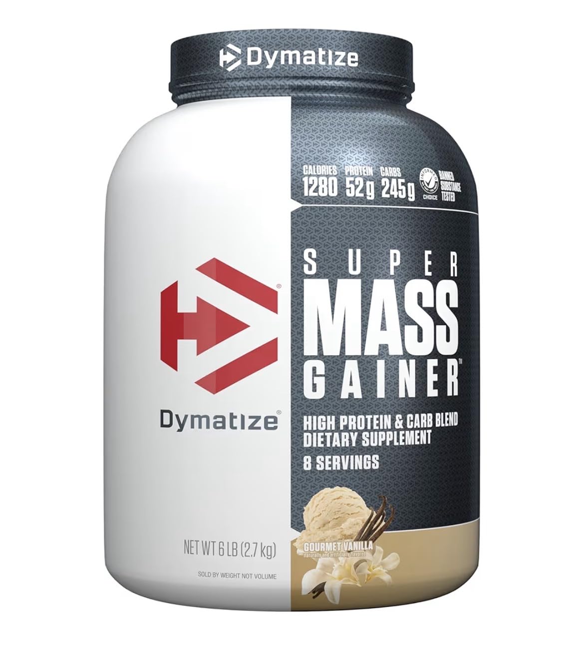 Dymatize Super Mass Gainer Protein Powder, Gourmet Vanilla, 52g Protein, 1g Creatine, 1280 Calories, 10.7g BCAAs, 245g Carbs, Contains Whey Protein Powder, Isolate, and Casein (8 Servings) customer photo 2