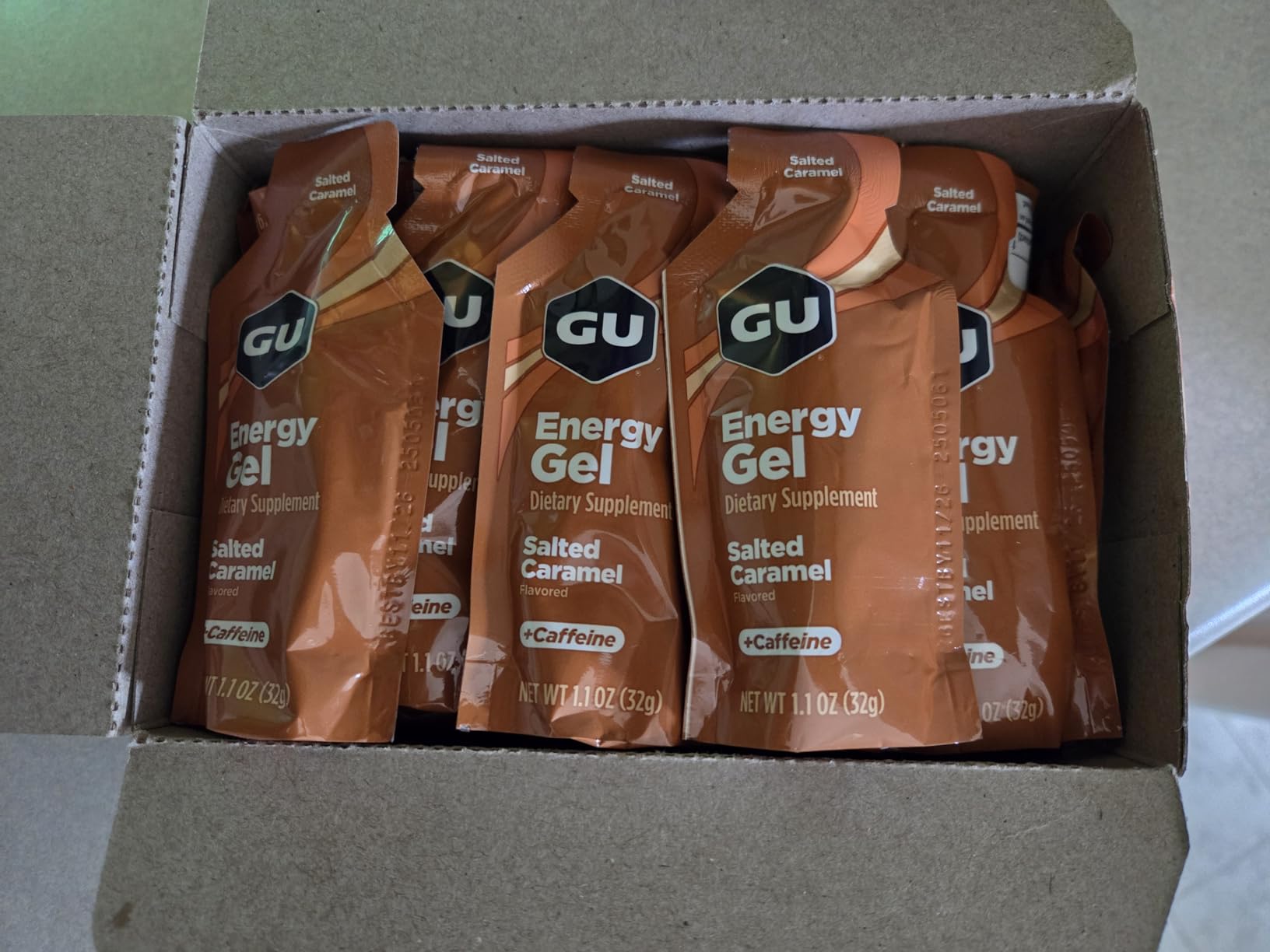 GU Energy Original Sports Nutrition Energy Gel, Vegan and Dairy-Free On-the-Go Energy for Any Workout, Salted Caramel, 8-Count customer photo 1