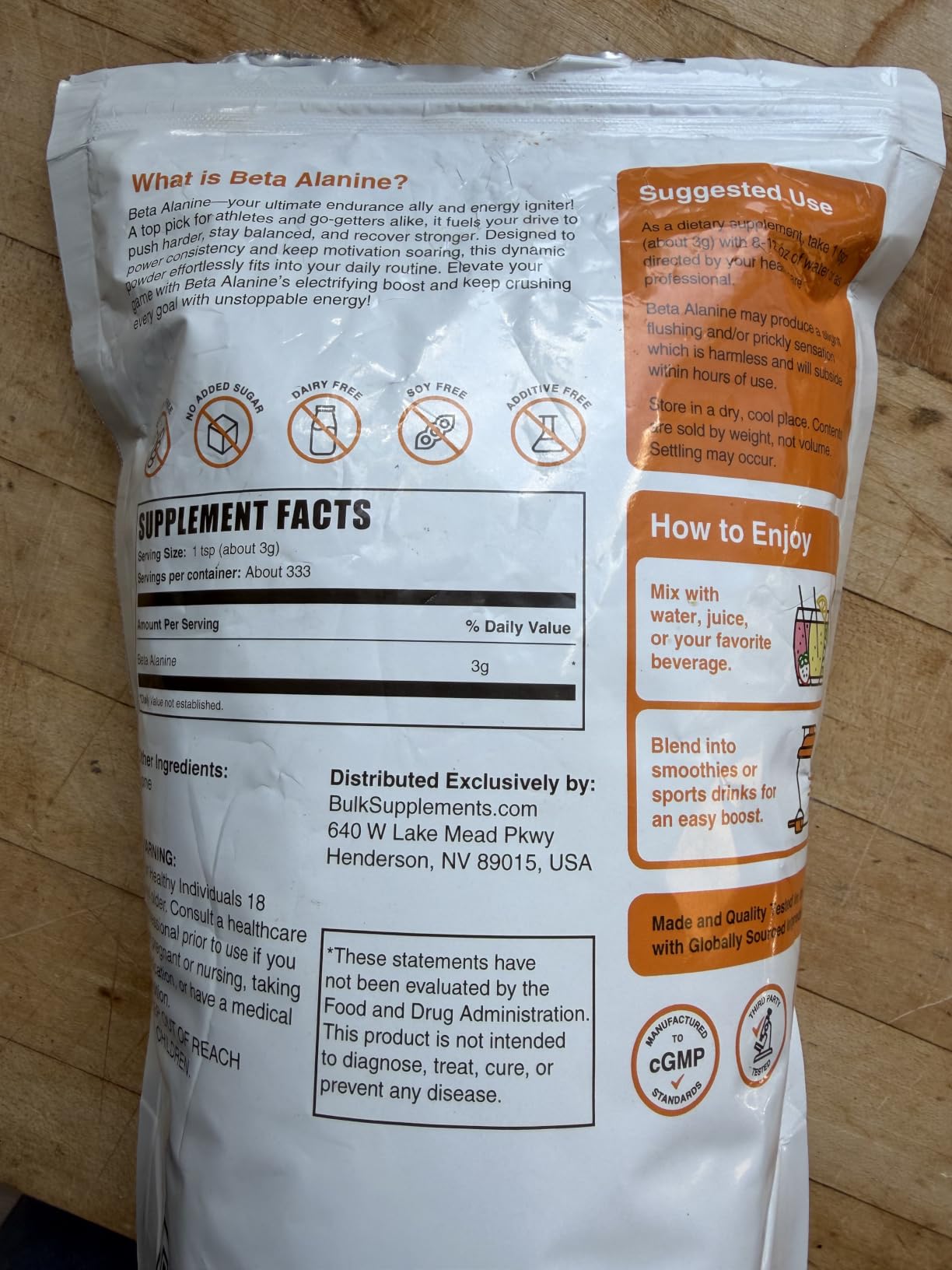 BulkSupplements.com Beta Alanine Powder - Beta-Alanine Supplement, Pre-Workout Supplement - Unflavored & Gluten Free, 3g per Serving, 500g (1.1 lbs) customer photo 1
