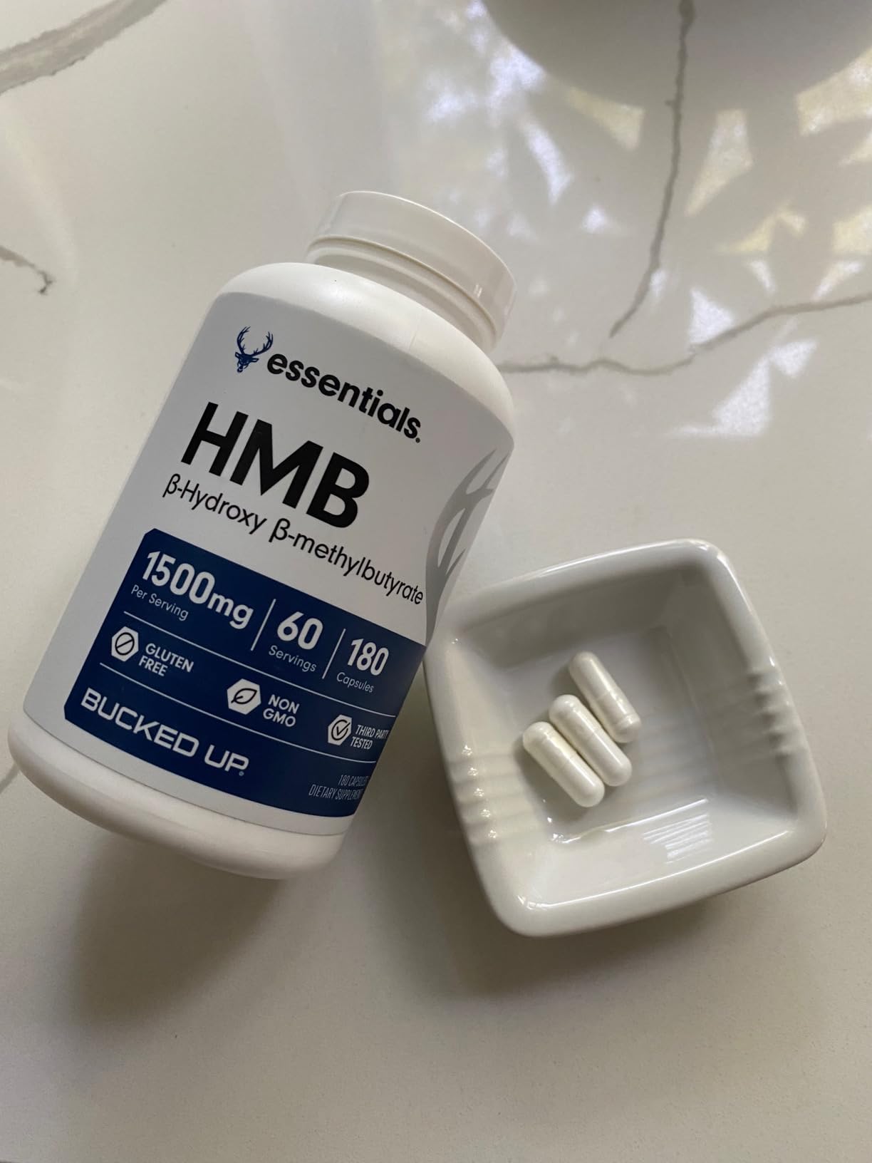 Bucked Up HMB (Beta-Hydroxy Beta-Methylbutyrate) 1500mg Per Serving, Essentials (60 Servings, 180 Capsules) customer photo 1