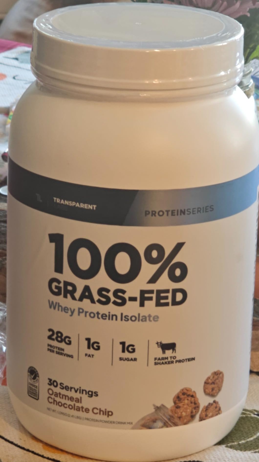 Transparent Labs Grass-Fed Whey Protein Isolate - Naturally Flavored, Gluten Free Grassfed Whey Protein Powder w/ 28g Protein per Serving & 9 Amino Acids - 30 Servings, Oatmeal Chocolate Chip Cookie customer photo 1
