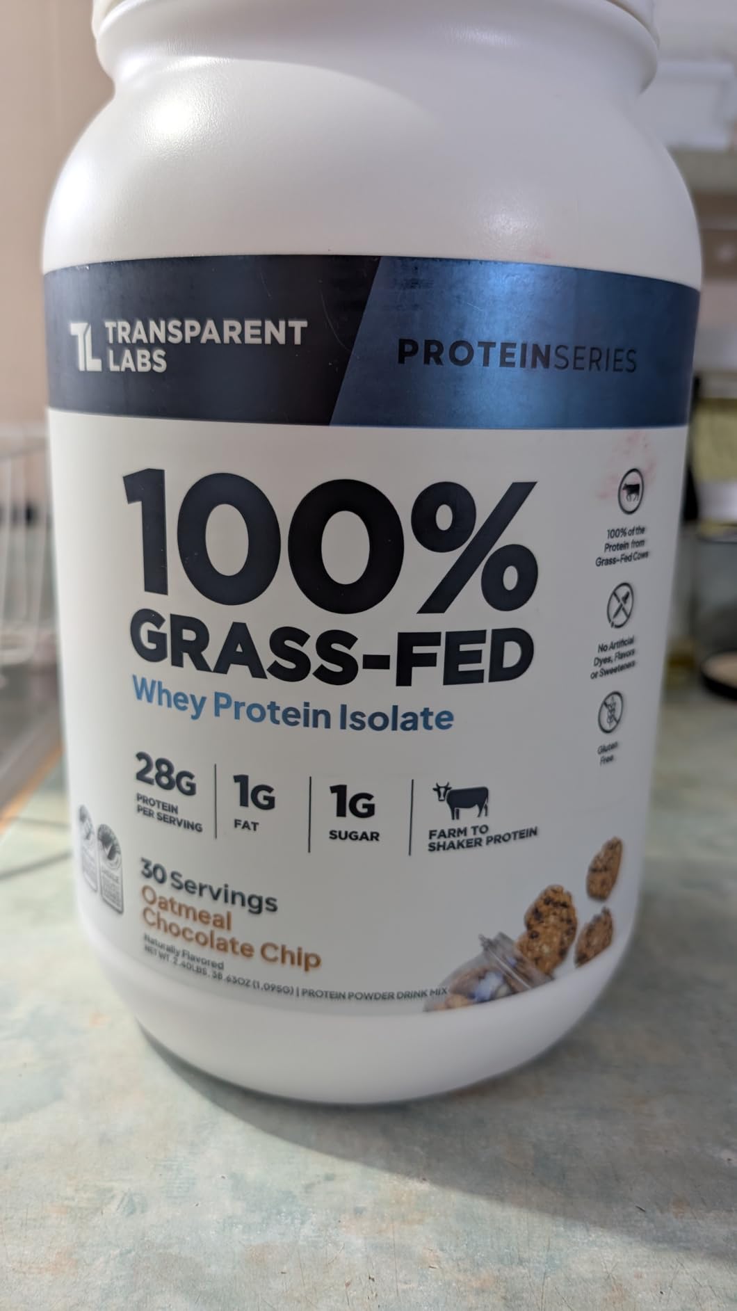 Transparent Labs Grass-Fed Whey Protein Isolate - Naturally Flavored, Gluten Free Grassfed Whey Protein Powder w/ 28g Protein per Serving & 9 Amino Acids - 30 Servings, Oatmeal Chocolate Chip Cookie customer photo 2