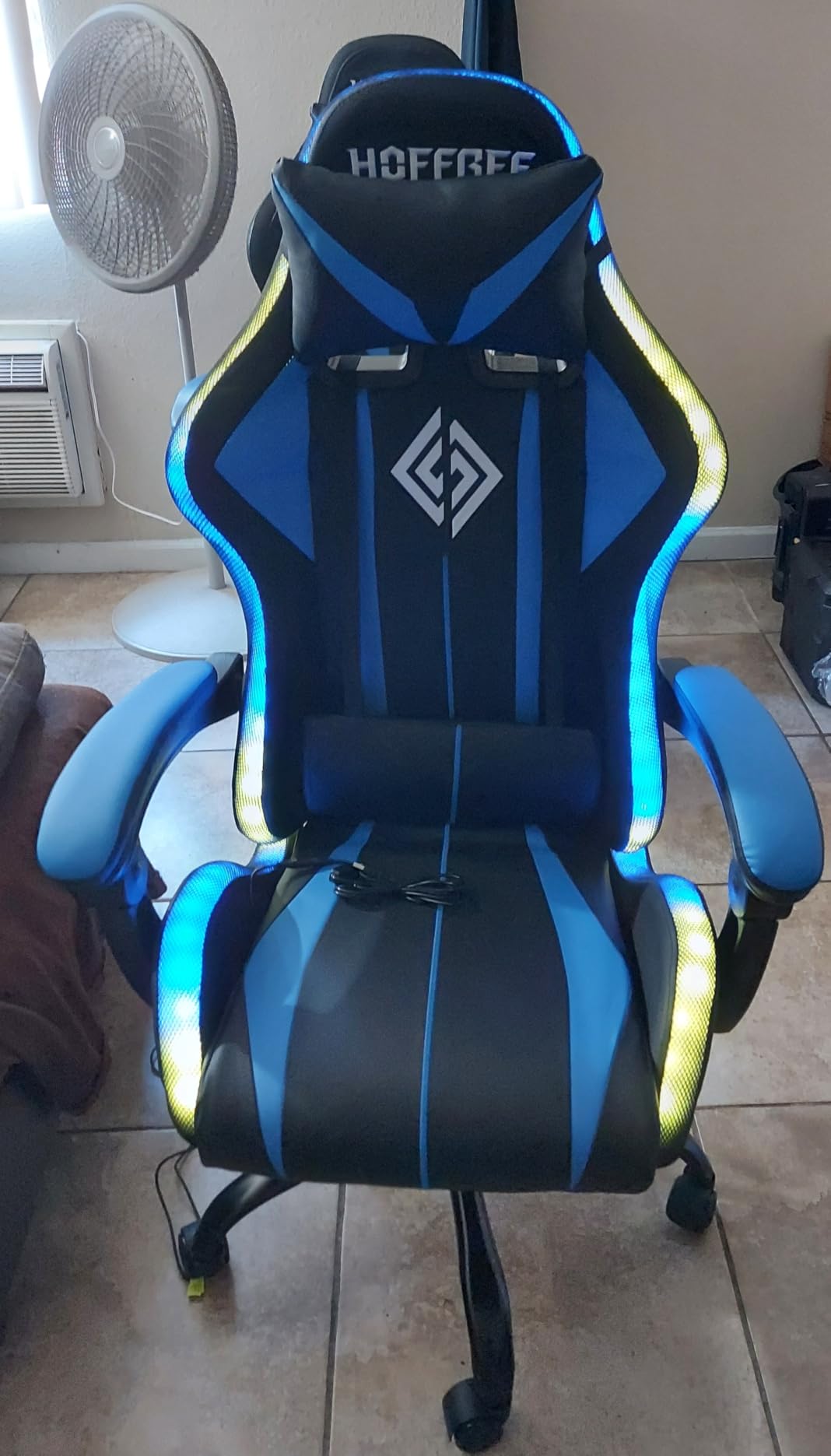 Gaming Chair with Bluetooth Speakers and RGB LED Lights Ergonomic Massage Video Game Chair (Blue and Black) customer photo 1
