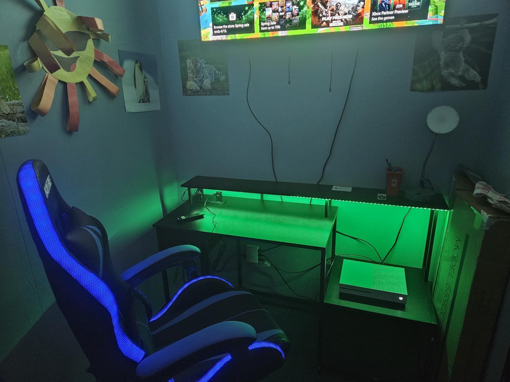 Gaming Chair with Bluetooth Speakers and RGB LED Lights Ergonomic Massage Video Game Chair (Blue and Black) customer photo 2