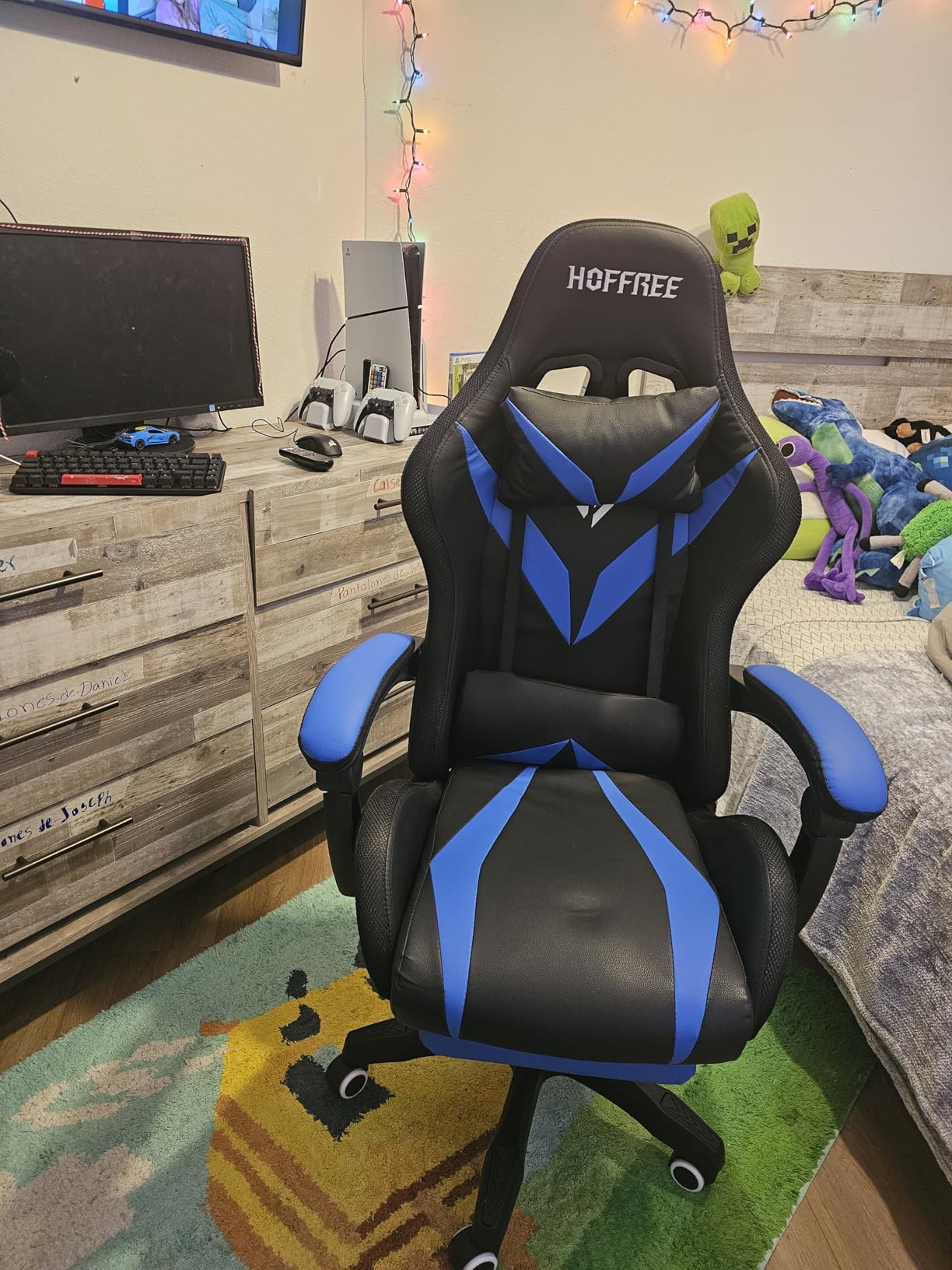 HOFFREE LED Gaming Chair with Speakers RGB Lights Massage Computer Chair (Blue) customer photo 1