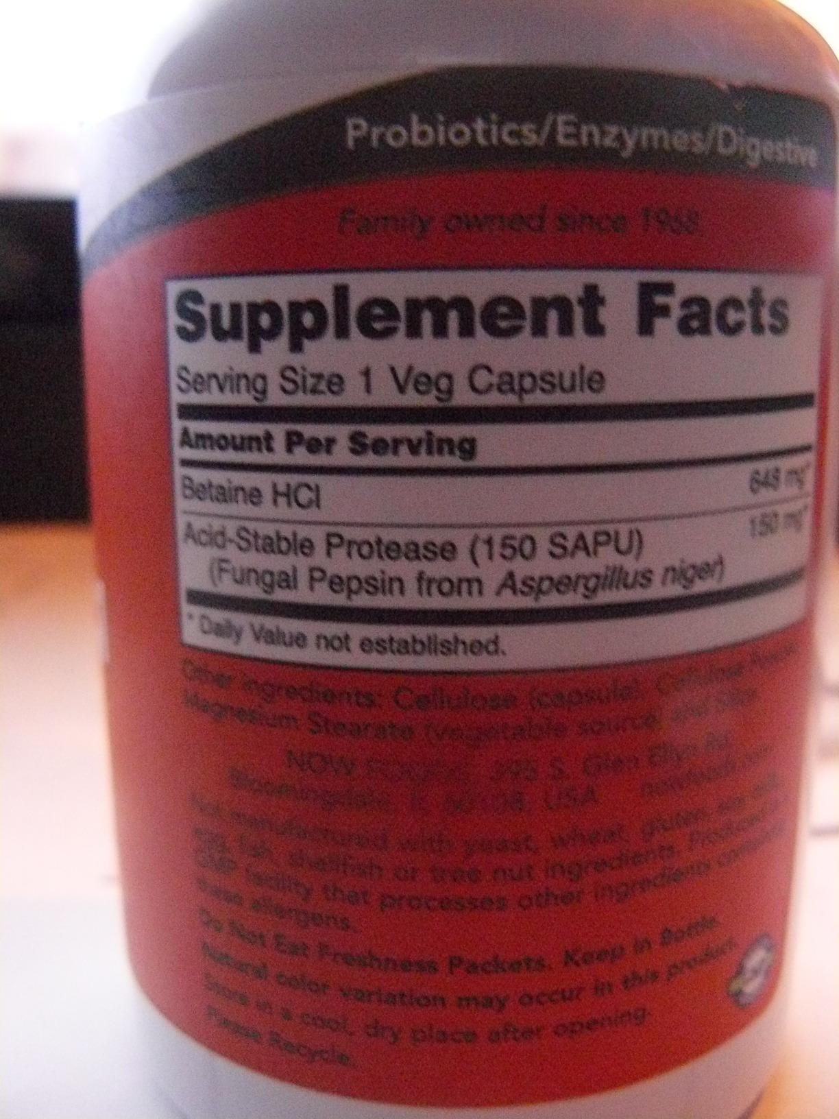 NOW Foods Supplements, Betaine HCl 648 mg, Vegetarian Formula, Digestive Support, 120 Veg Capsules customer photo 2