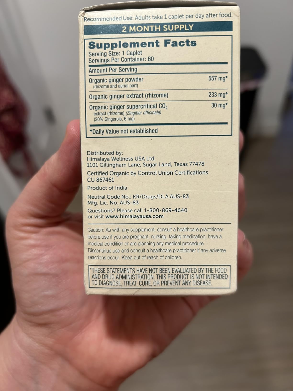 Himalaya USDA Organic Ginger Root Capsules, 60 Caplets, 60 Day Supply | Digestive Health Ginger Supplement for Nausea, Upset Stomach Relief, Occasional Bloating & Heartburn - Vegan, Non-GMO customer photo 2