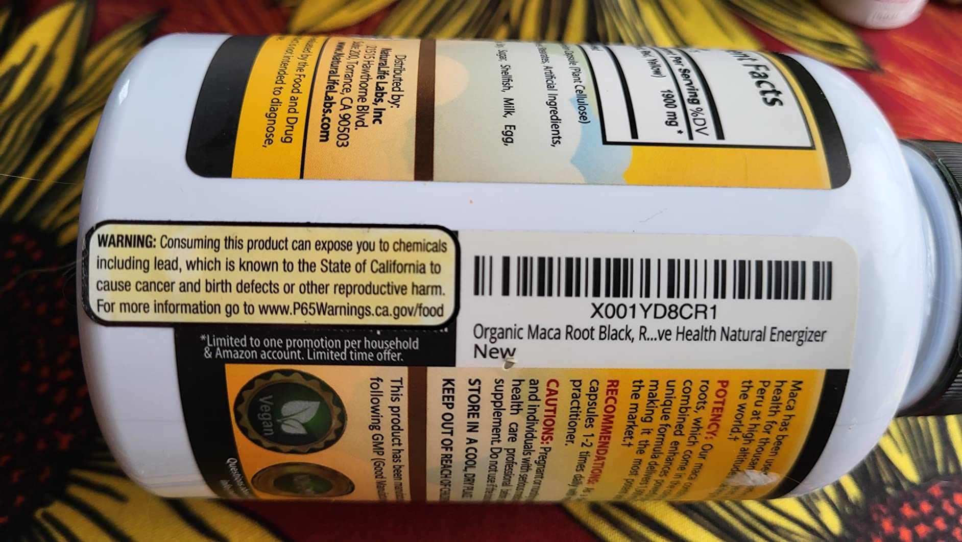 NaturaLife Labs Organic Maca Root - Black, Red & Yellow - 1900 mg per Serving - 150 Capsules - Gelatinized Peruvian Maca - Non-GMO, Gluten-Free, Vegan customer photo 1