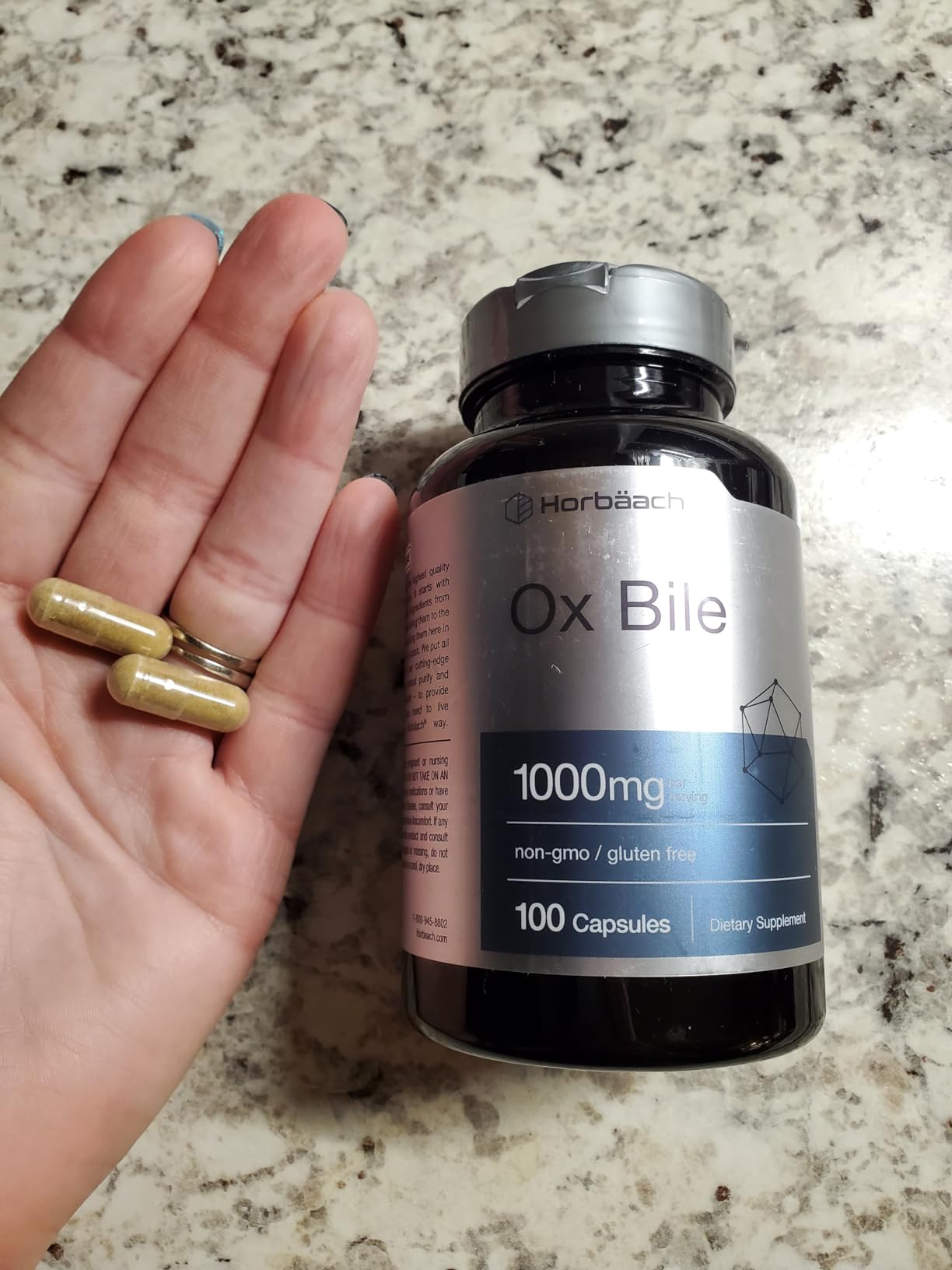 Horbäach Ox Bile Supplement | 1000mg | 100 Capsules | Digestive Enzymes Supplement | Non-GMO & Gluten Free customer photo 2