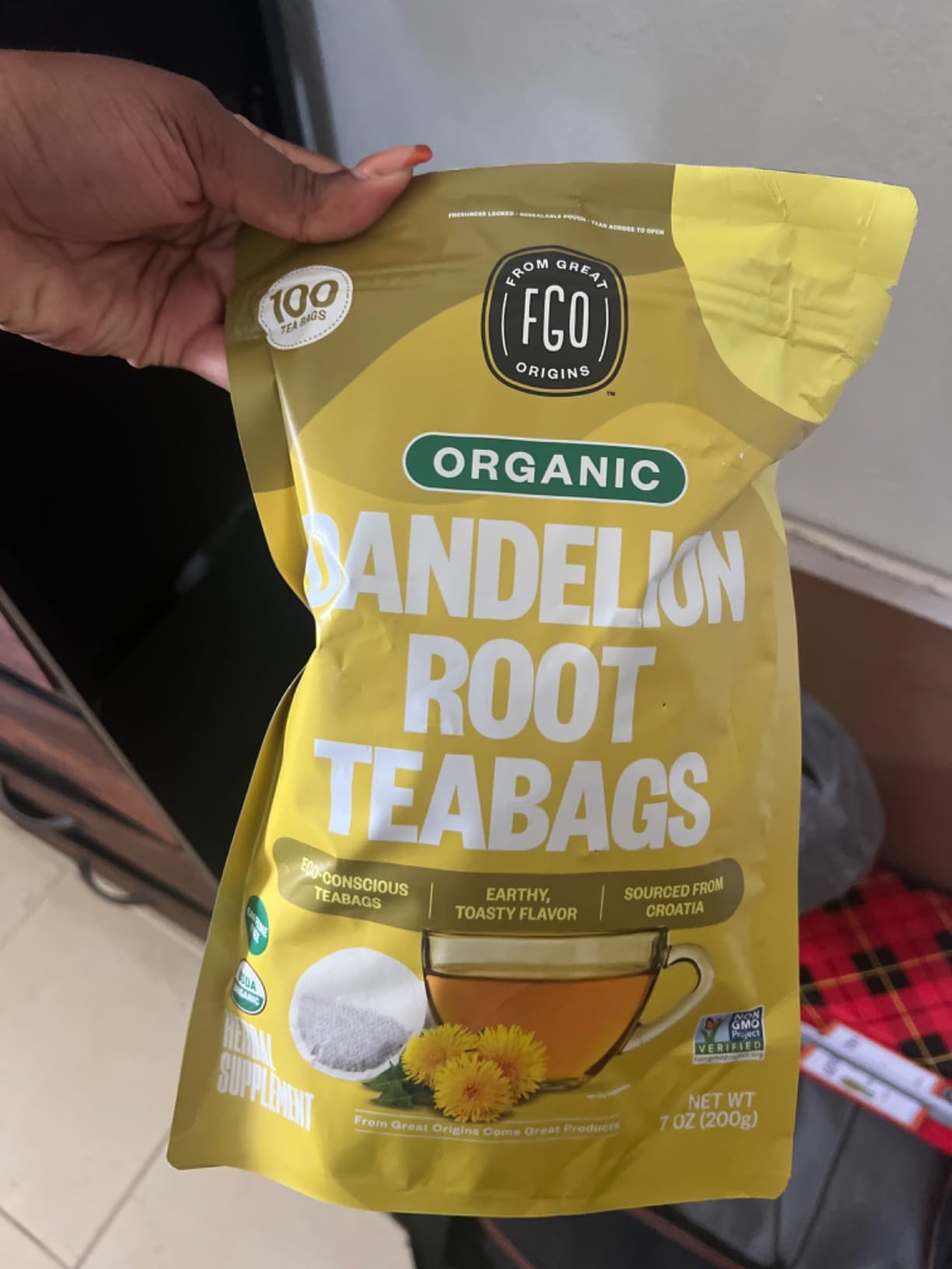 FGO Organic Roasted Dandelion Root Tea, 100 Count, Eco-Conscious Tea Bags, Resealable Bag, Caffeine Free, Packaging May Vary (Pack of 1) customer photo 2