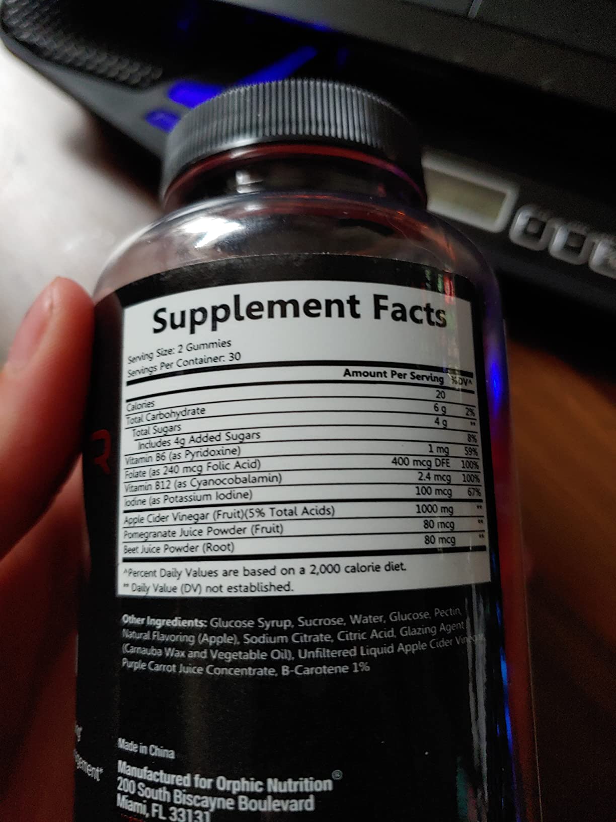 ORPHIC NUTRITION Apple Cider Vinegar Gummies 1000mg - Unfiltered ACV with Vitamin B12, Beetroot & Pomegranate (60 pcs) customer photo 1