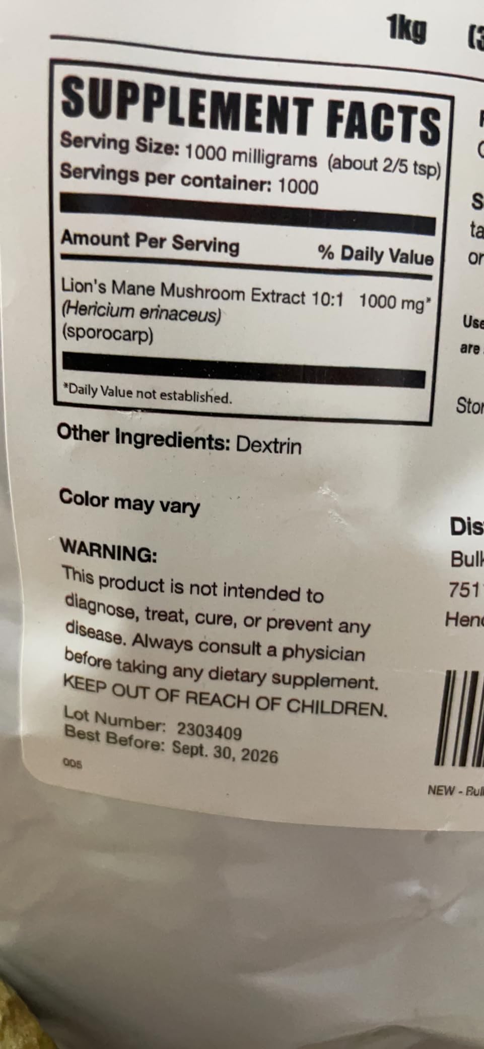 BulkSupplements.com Organic Lion's Mane Mushroom Extract Powder - Mushroom Supplement, Brain Supplement for Memory and Focus Support - Vegan, 1g per Serving, 500g (1.1 lbs) (Pack of 1) customer photo 1