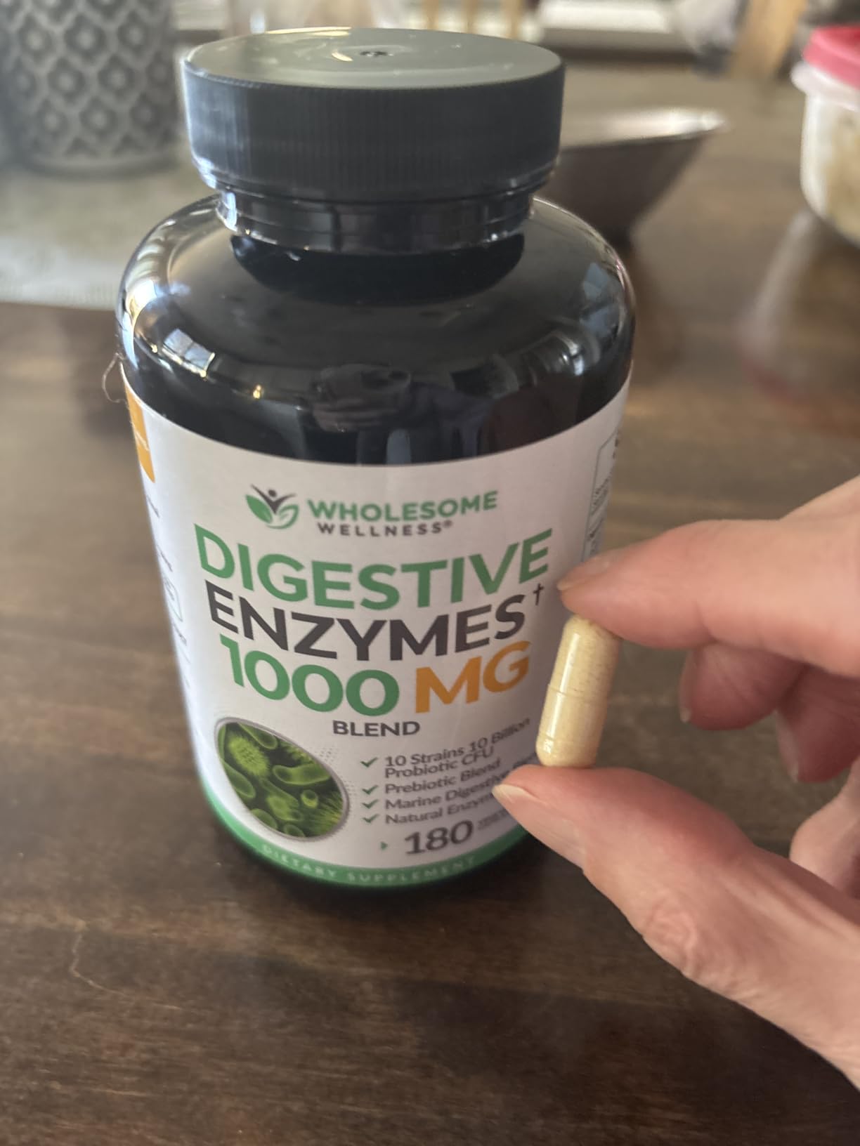 Wholesome Wellness Digestive Enzymes 1000MG Plus Prebiotics & Probiotics Supplement, 180 Capsules, Organic Plant-Based Vegan Formula for Digestion & Lactose with Amylase & Bromelain, 3-6 Months Supply customer photo 1