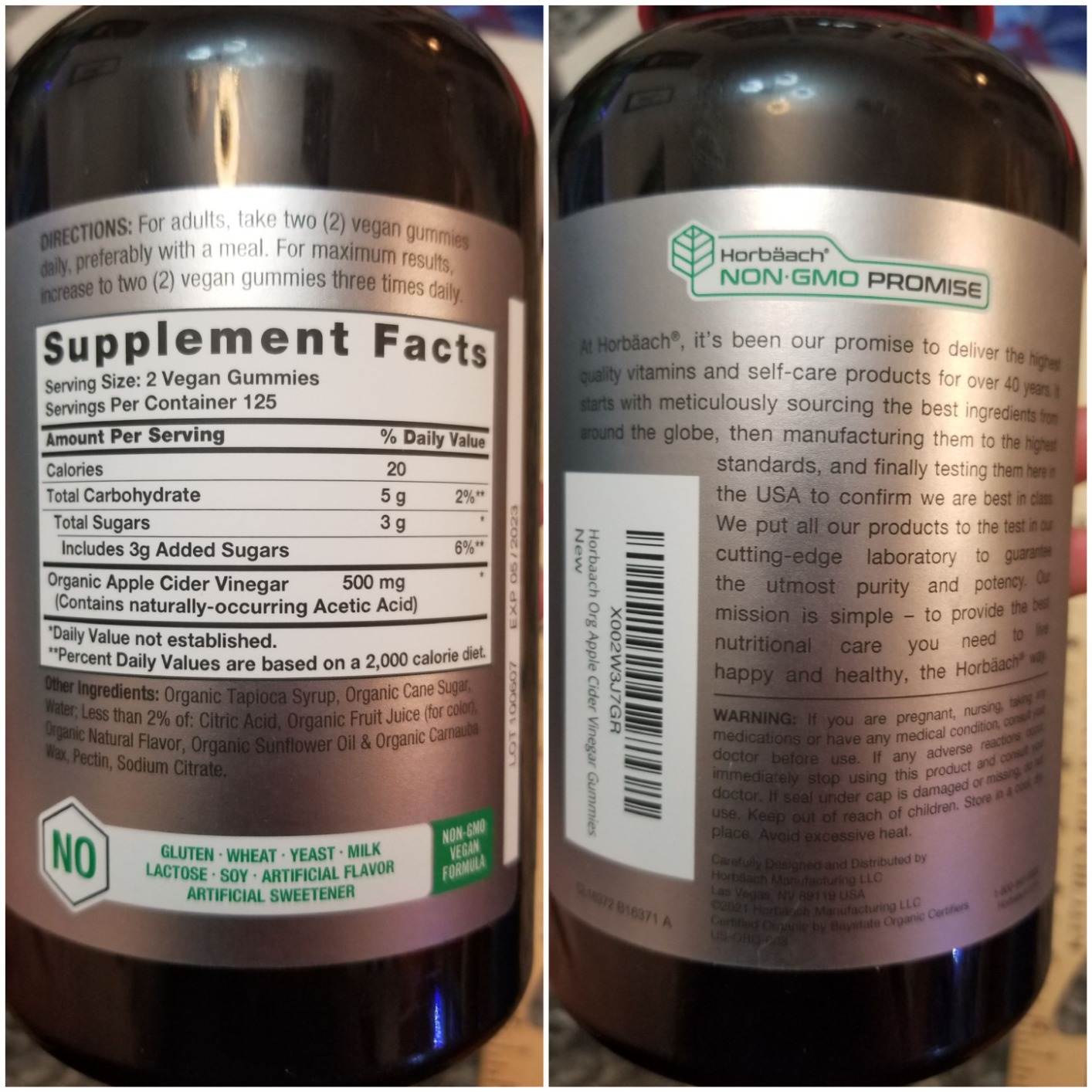 Horbäach Organic Apple Cider Vinegar Gummies | 60 Gummies | Vegan, Non-GMO & Gluten-Free Supplement | USDA Organic ACV | Apple Flavor customer photo 2