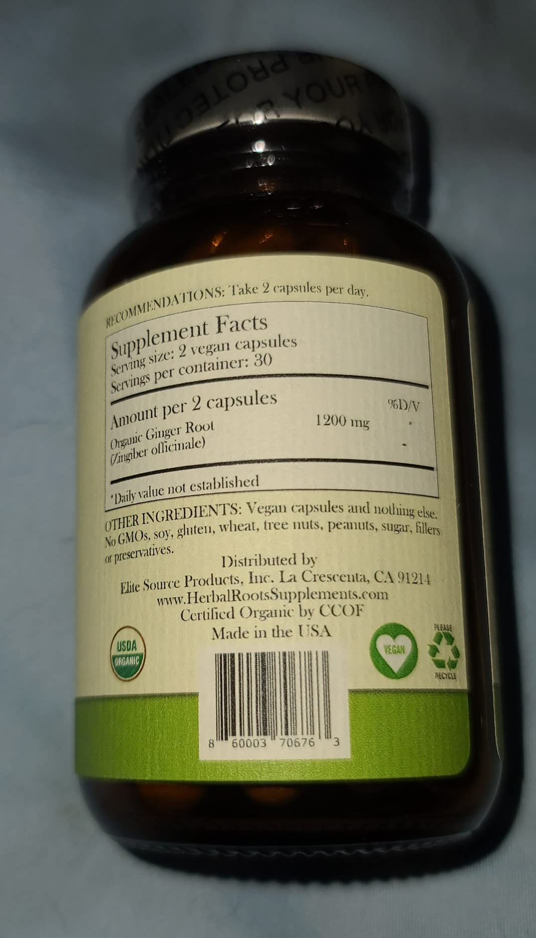Herbal Roots Organic Ginger Capsules - Digestive Support - USDA Certified Organic - 60 Vegan Capsules customer photo 2