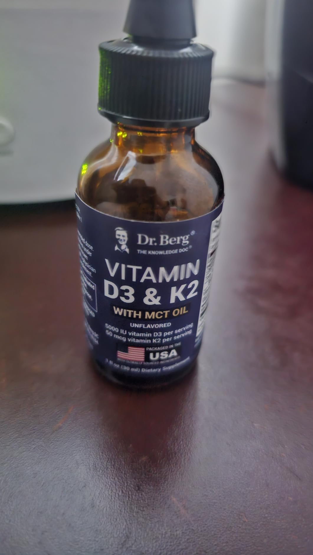 Dr. Berg Maximum Strength Vitamin D3 K2 Liquid Drops with MCT Oil - 5,000 IU Liquid Vitamin D3 with K2 - Supports Strong Bones, Heart, Energy, Immunity, and Overall Vitality - Unflavored 1 Fl Oz customer photo 1