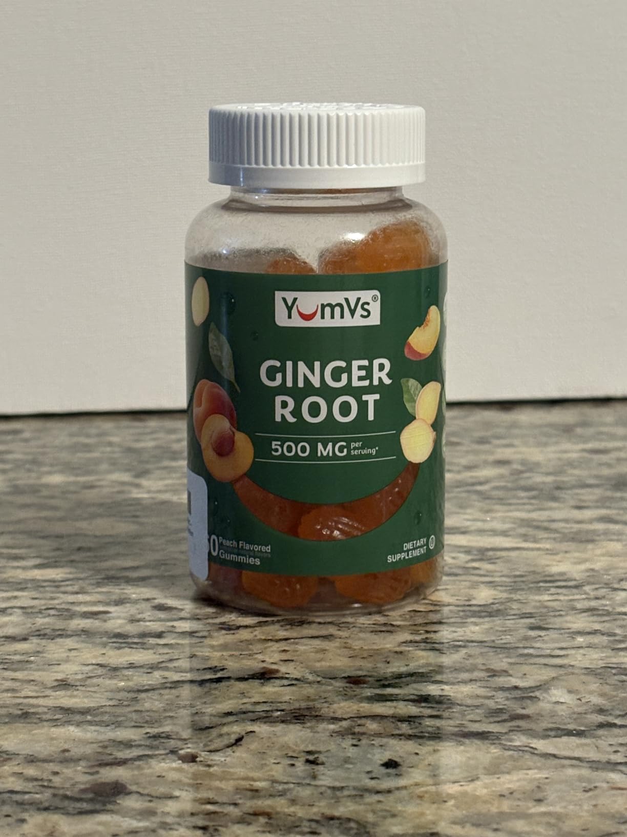 YUM-V'S Ginger Gummies, 500 mg Ginger Root Extract, Peach Flavor, Nausea Relief, Digestion & Immune Support, Vegan, Non-GMO, Gelatin-Free (60 Count) customer photo 1