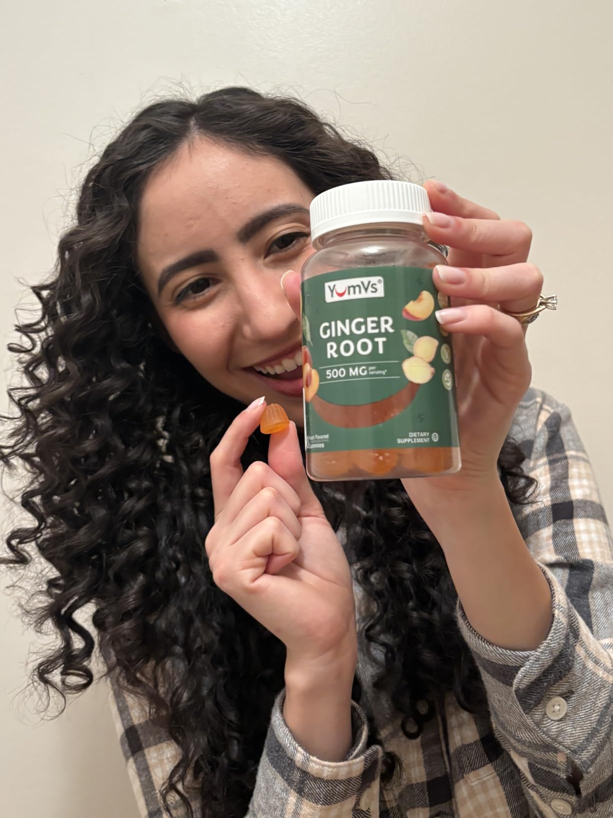 YUM-V'S Ginger Gummies, 500 mg Ginger Root Extract, Peach Flavor, Nausea Relief, Digestion & Immune Support, Vegan, Non-GMO, Gelatin-Free (60 Count) customer photo 2