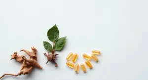 Ashwagandha supplement capsules with natural herbal ingredients representing responsible supplement cycling and wellness