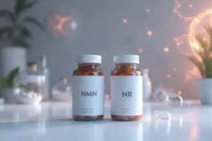 NMN and NR supplement capsules displayed side by side to compare two popular NAD+ precursor supplements