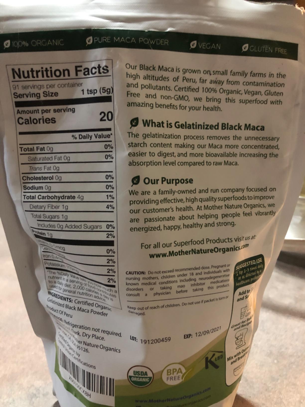MNO Organic Raw Black Maca Root Powder, Peruvian, Energy & Endurance, 16oz customer photo 2