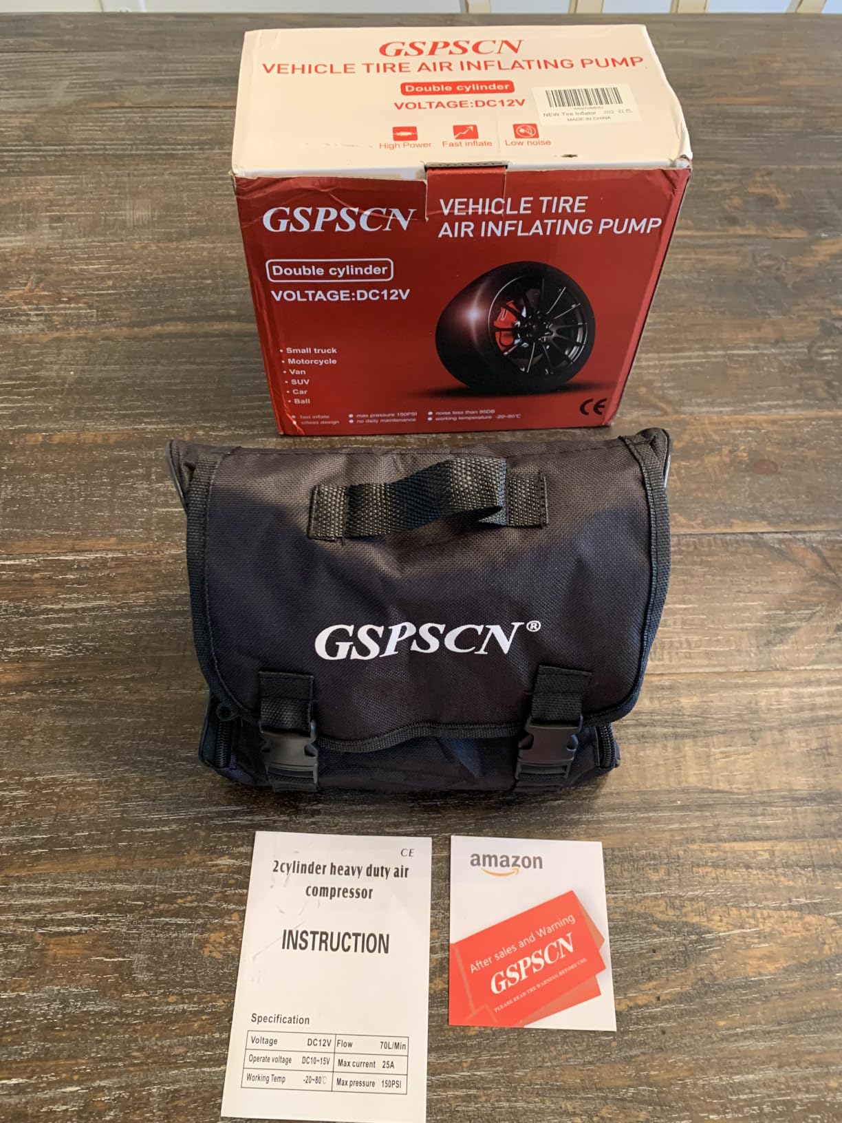 GSPSCN 12V Heavy Duty Tire Inflator Metal Portable Air Compressor Pump | 6X Faster Inflation Dual Cylinders 150PSI Air Pump with Adapter for Car, RV, Pickup Truck, SUV, Van, Camper, Air Bed, Ball customer photo 1