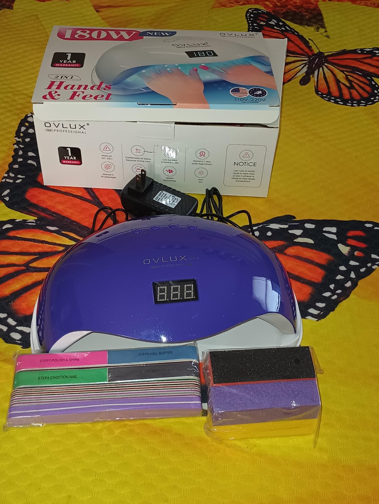 OVLUX 180W UV LED Nail Lamp Professional - Fast Gel Nail Dryer with 57 LEDs, LCD Countdown, Auto Sensor & Low Heat Mode, UV Light for Gel Nails, Salon & Home, Nail Buffer & File Set customer photo 2