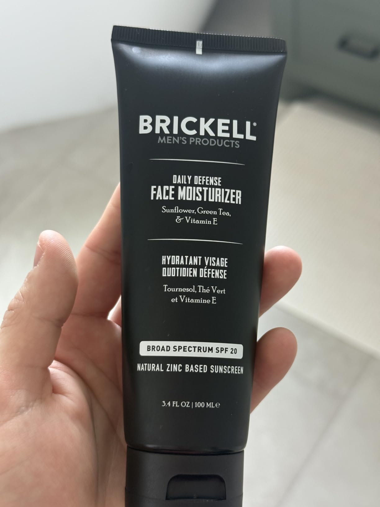 Brickell Men's Daily Defense SPF20 Face Moisturizer for Men, Moisturizing Mineral Sunscreen, Hydrates & Protects Skin Against Harmful UVA/B Rays, With Zinc, Green Tea, & Vitamin E, 3.4oz, Unscented customer photo 1