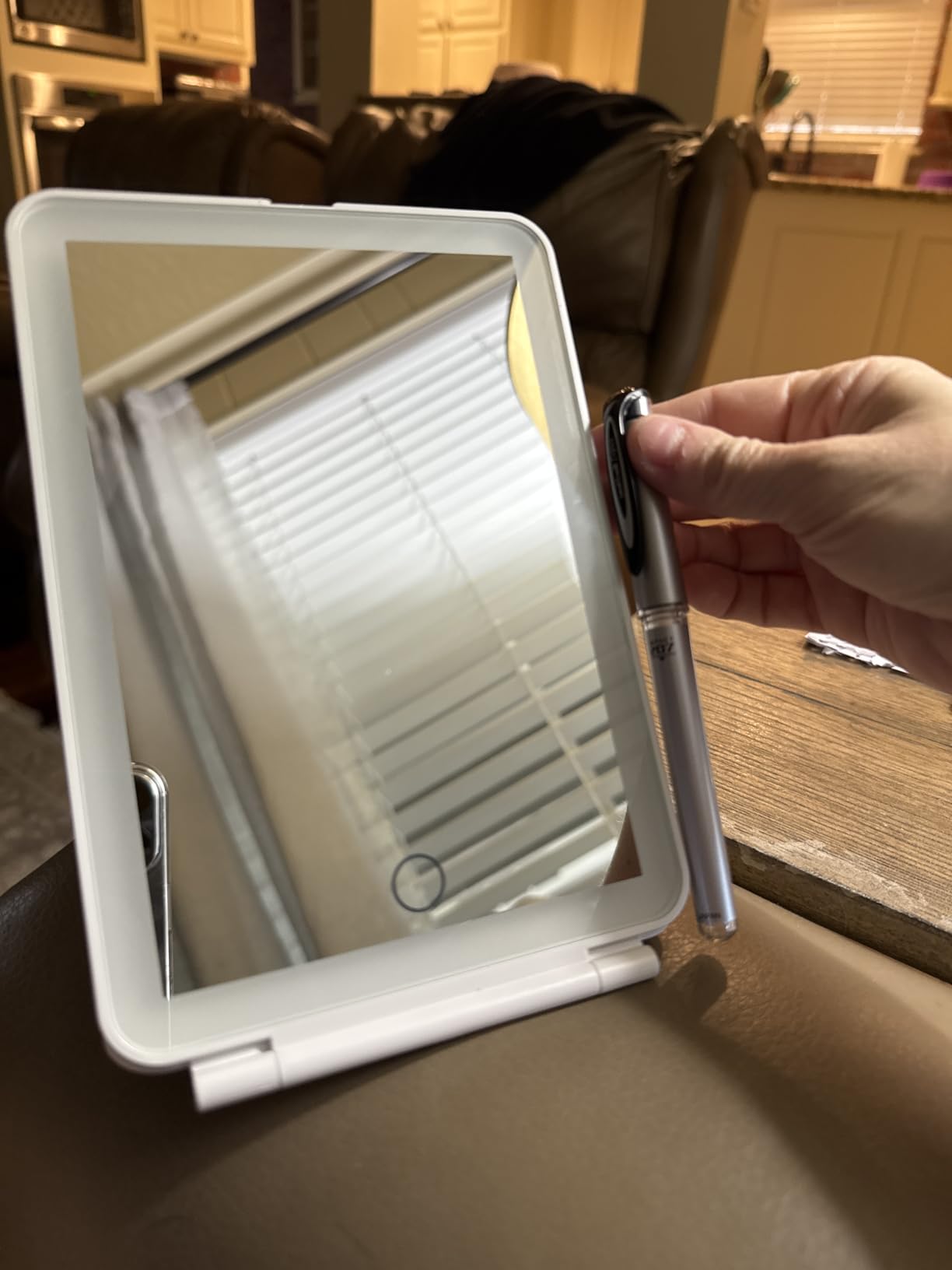 FUNTOUCH Rechargeable Travel Makeup Mirror with Lights 10X Magnifying | Portable Lighted Vanity Mirror with 80 Led, 2000mAh Battery, 3 Color Lighting, Touch Dimming, Tabletop Light up Mirror customer photo 1
