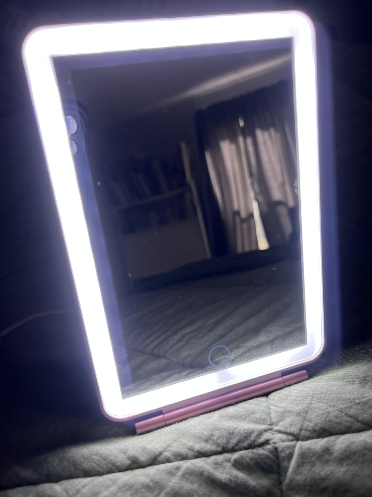 FUNTOUCH Rechargeable Travel Makeup Mirror with Lights 10X Magnifying | Portable Lighted Vanity Mirror with 80 Led, 2000mAh Battery, 3 Color Lighting, Touch Dimming, Tabletop Light up Mirror customer photo 2
