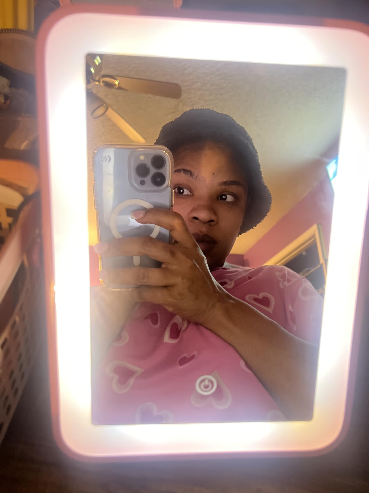YEKKOPT Travel Makeup Mirror with Lights, Portable Small Beauty LED Vanity Mirror with Lights, 1200mAh Battery, Dimmable Touch Screen, Tabletop Folding Compact Mirror, Women Gift customer photo 2